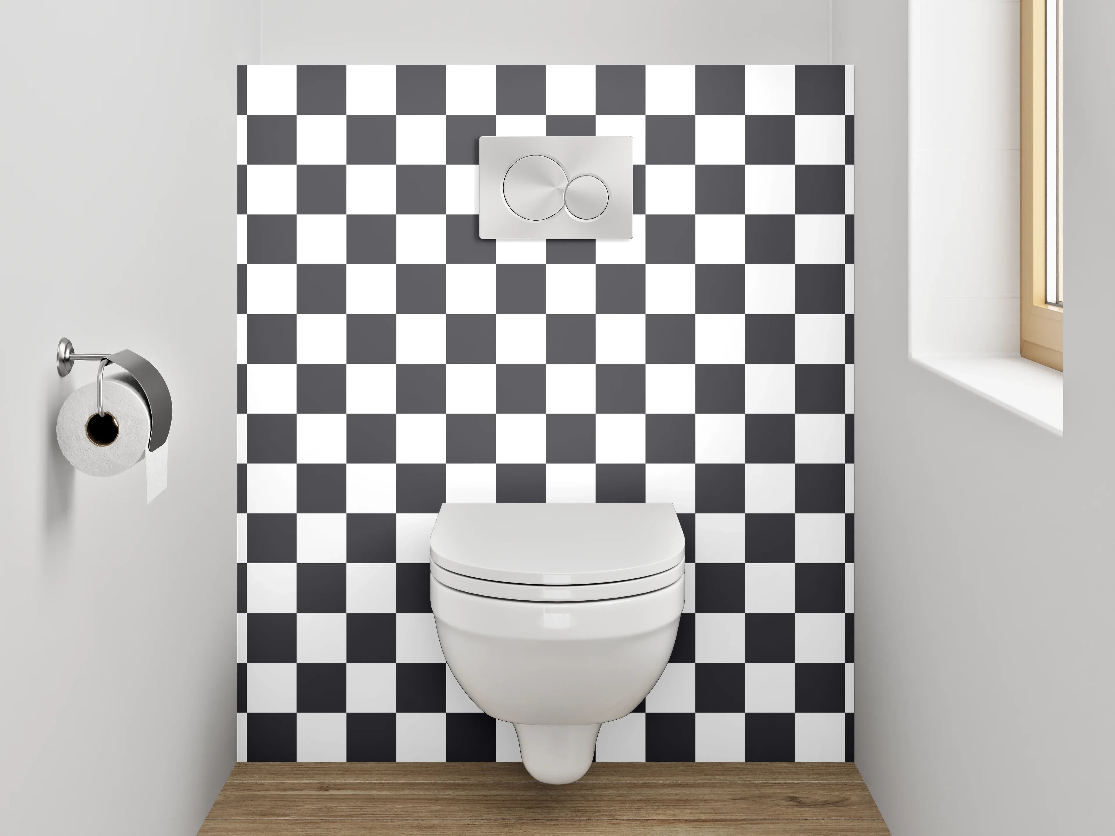 WC-Rückwand - Schwarz-weißes Schachbrett Muster