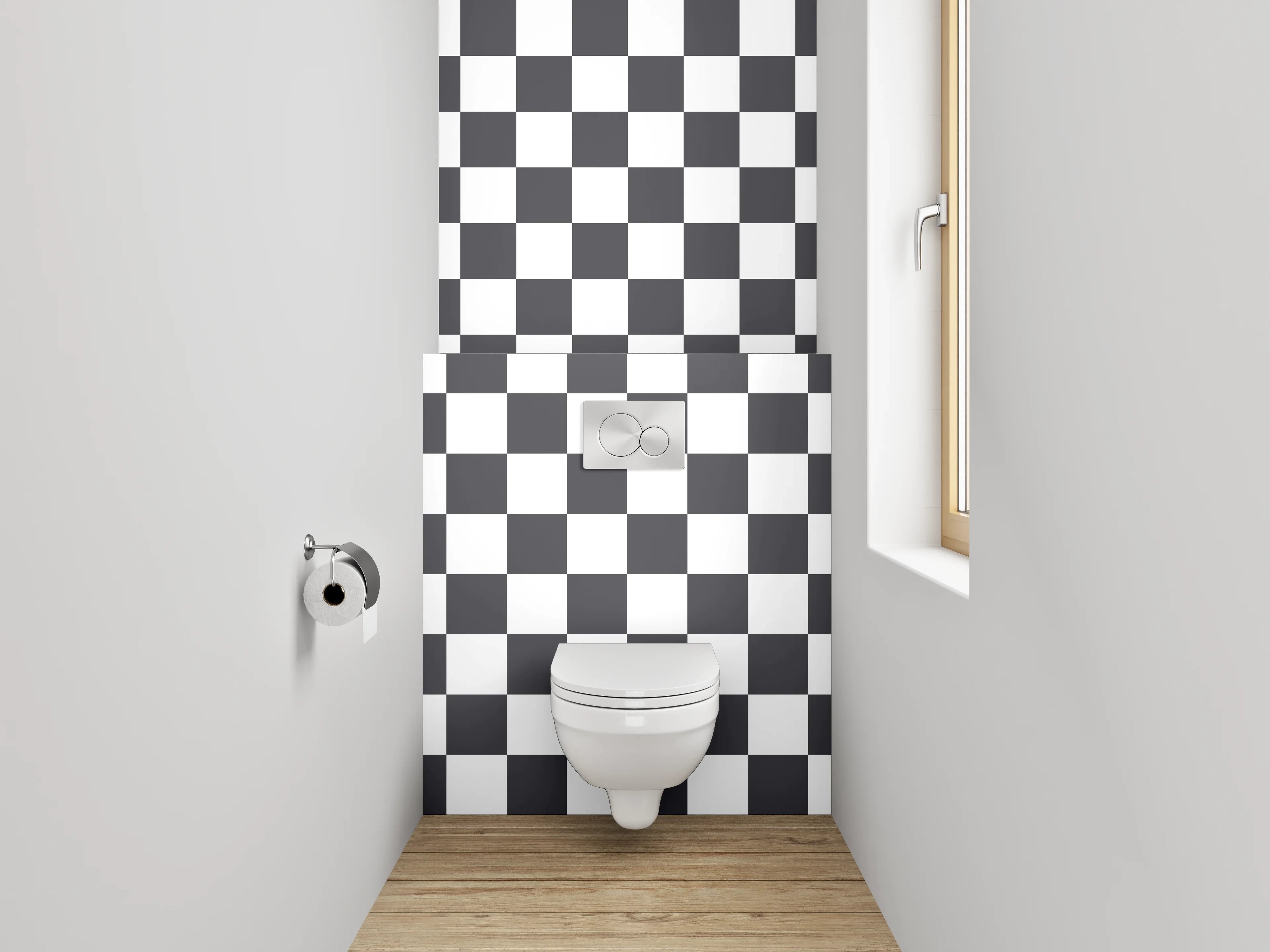 WC-Rückwand - Schwarz-weißes Schachbrett Muster