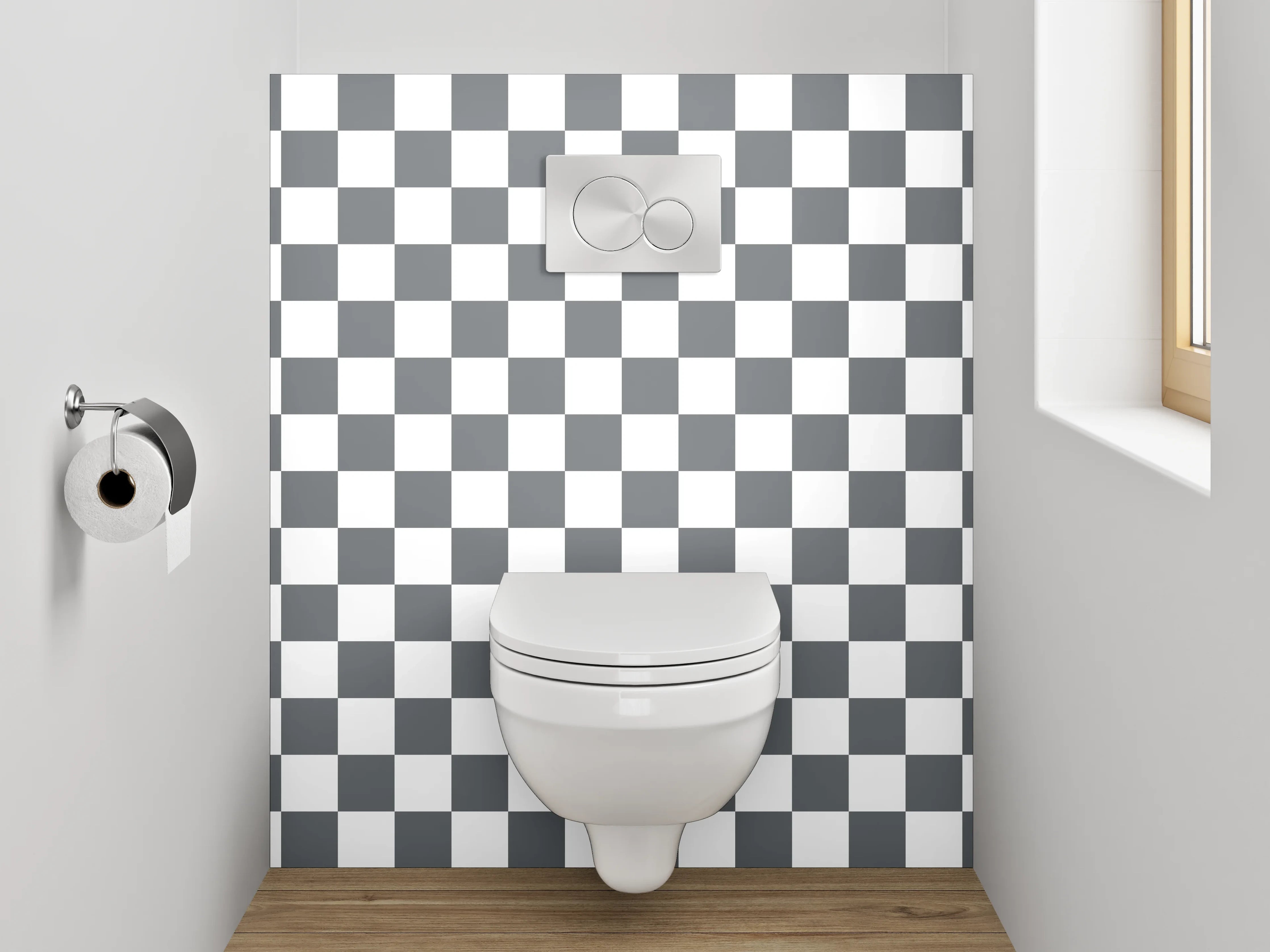 WC-Rückwand - Schwarz-weißes Schachbrettmuster-Design