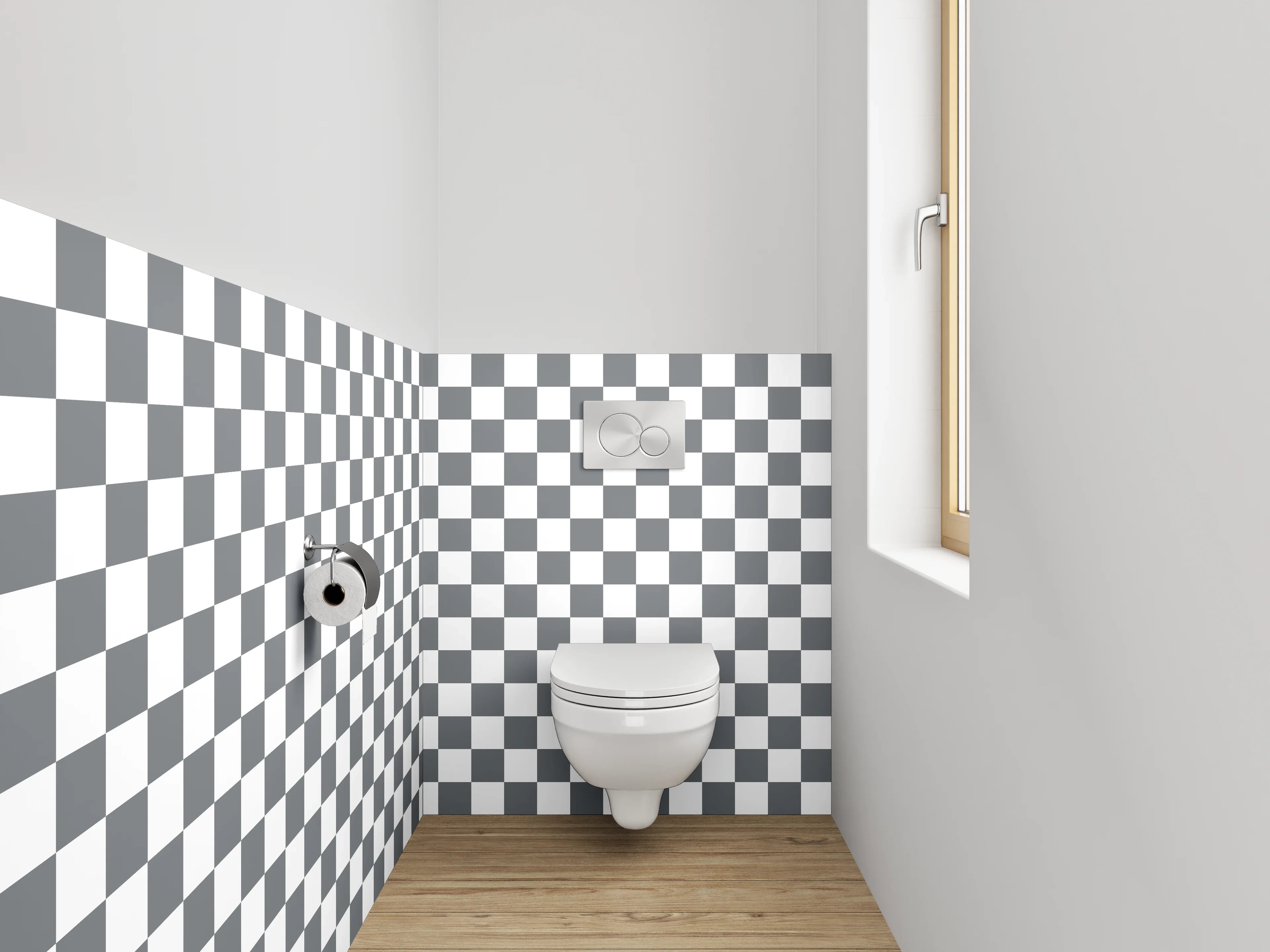 WC-Rückwand - Schwarz-weißes Schachbrettmuster-Design
