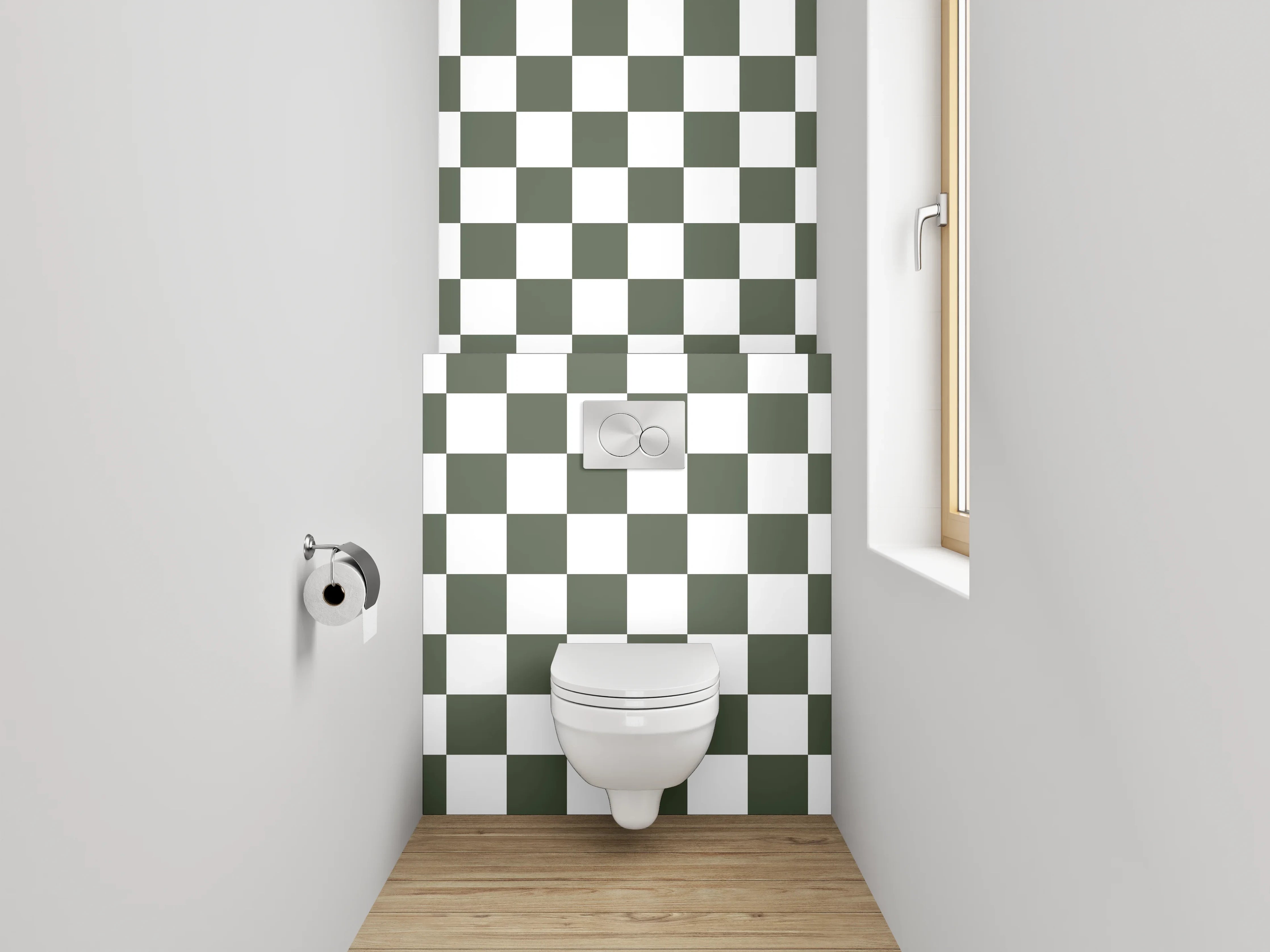 WC-Rückwand - Schwarz-weißes Schachbrettmuster modern