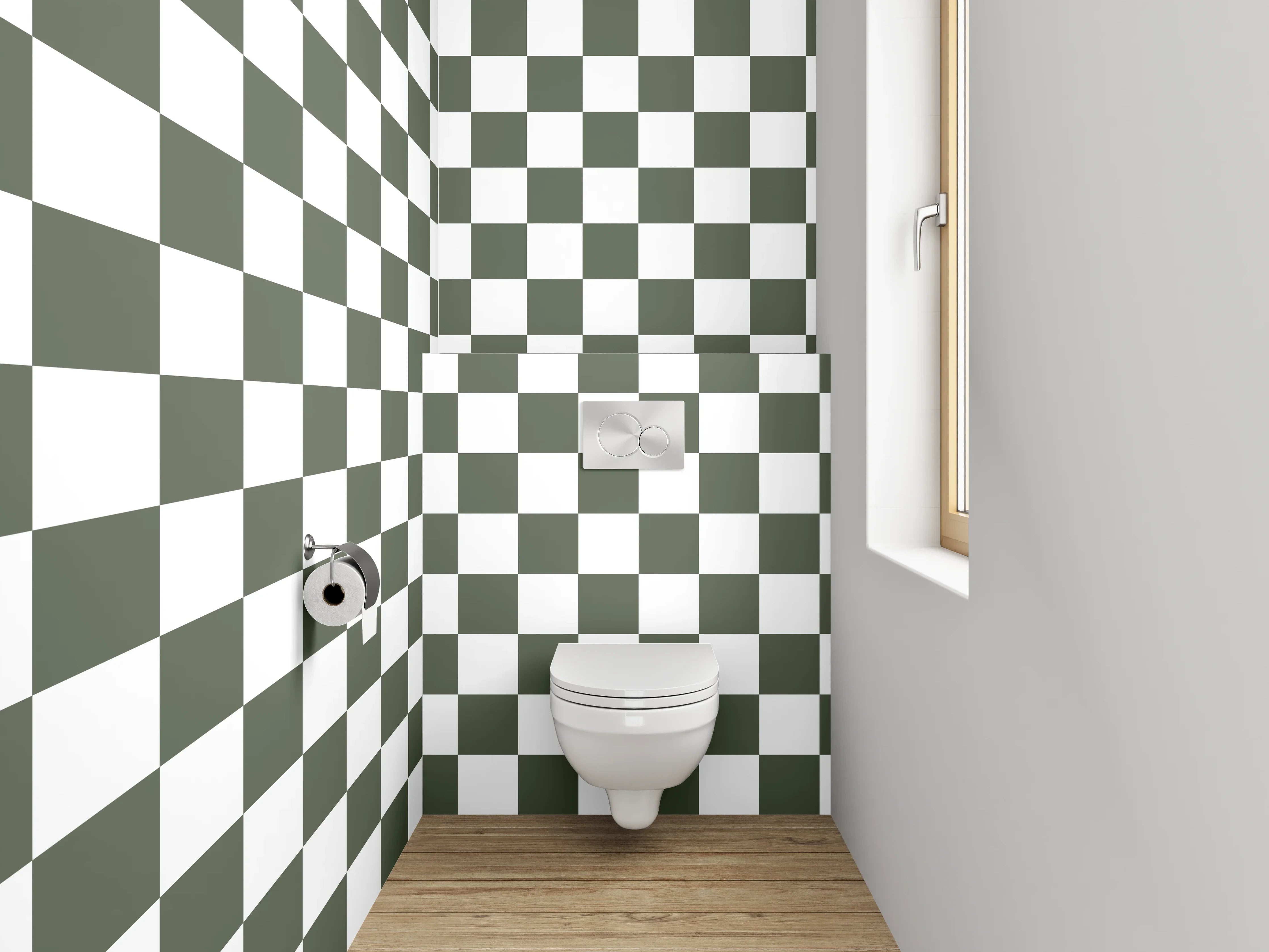 WC-Rückwand - Schwarz-weißes Schachbrettmuster modern