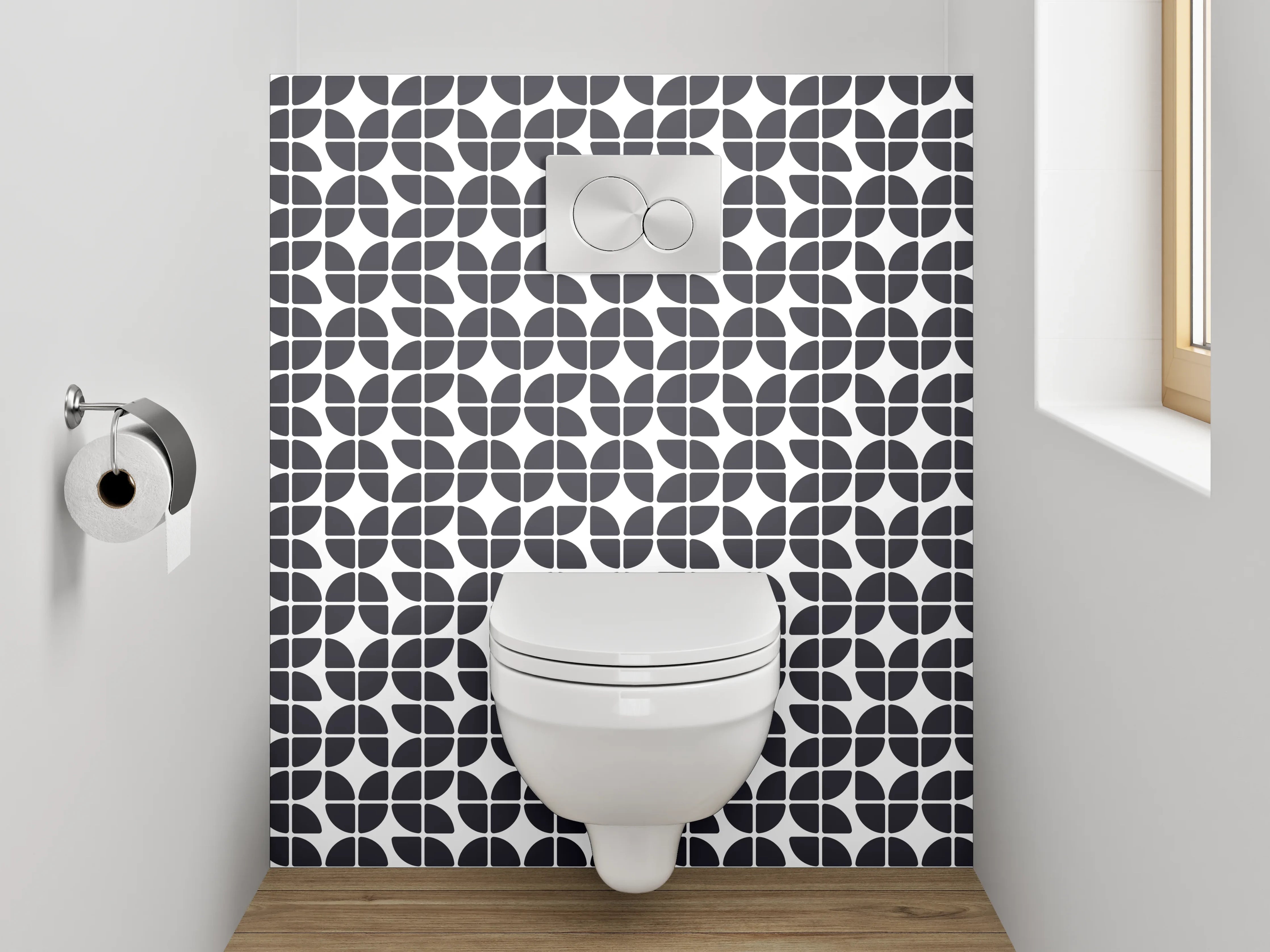 WC-Rückwand - Schwarz-weißes abstraktes Kachelmuster