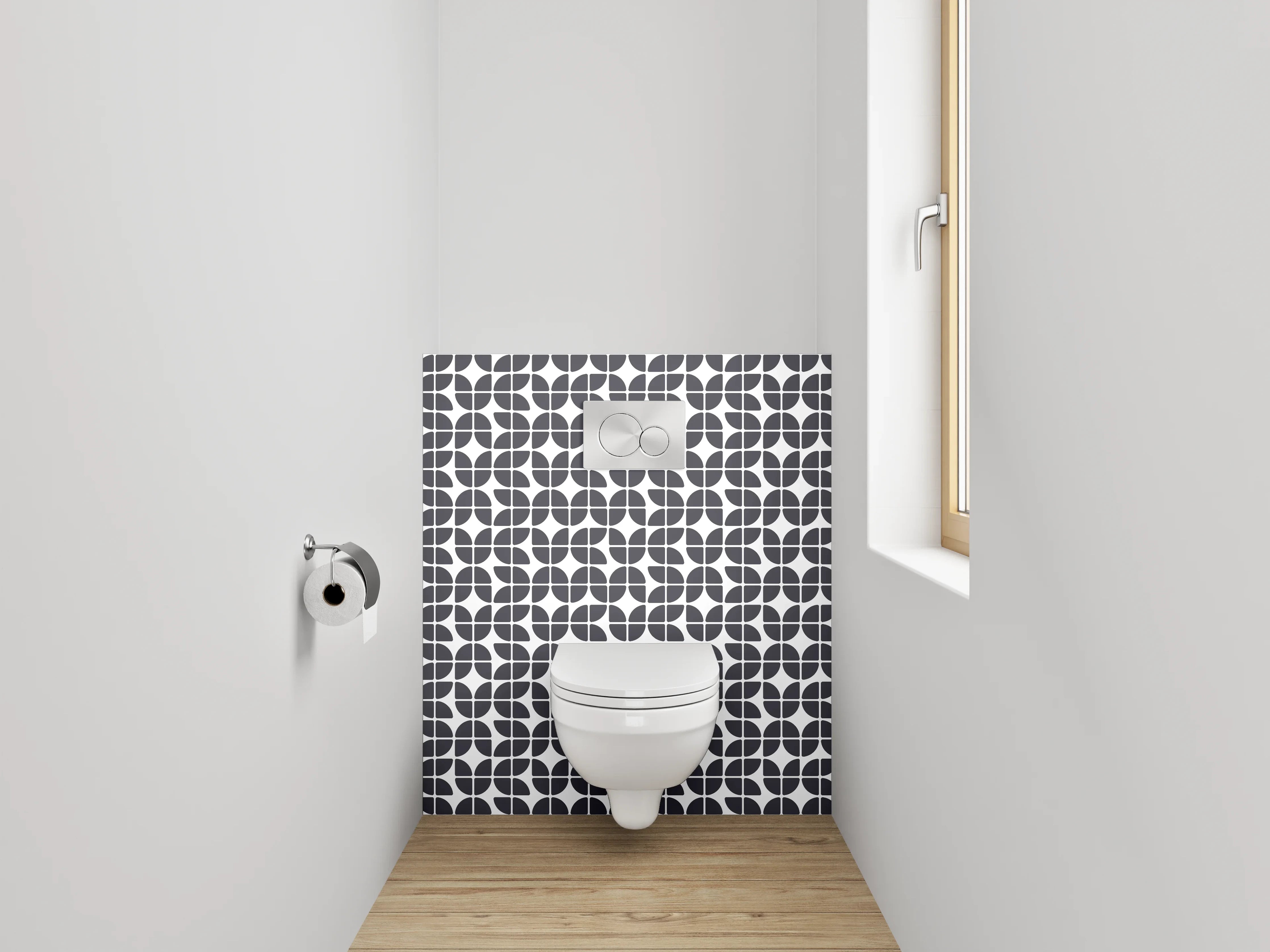 WC-Rückwand - Schwarz-weißes abstraktes Kachelmuster