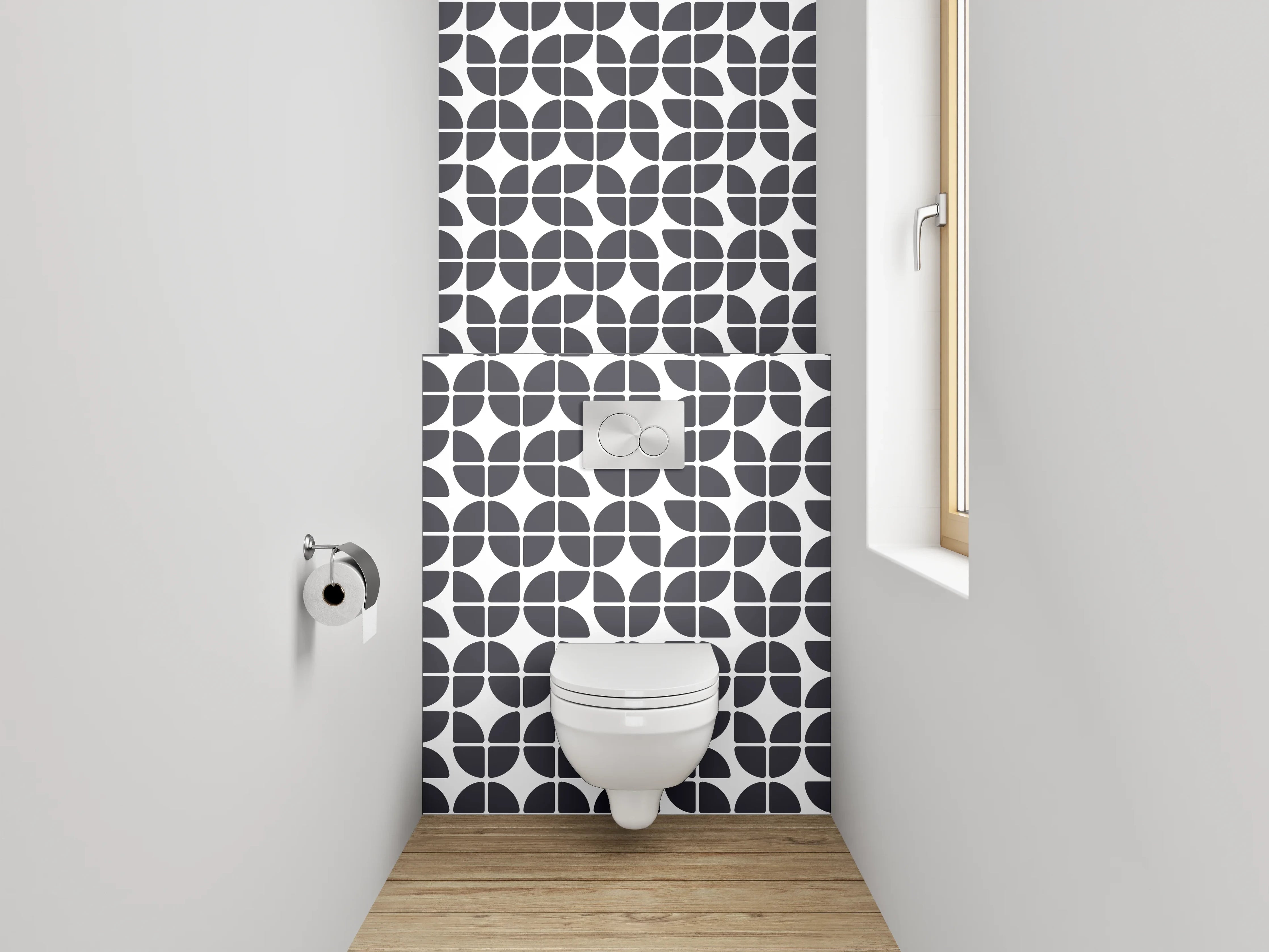 WC-Rückwand - Schwarz-weißes abstraktes Kachelmuster