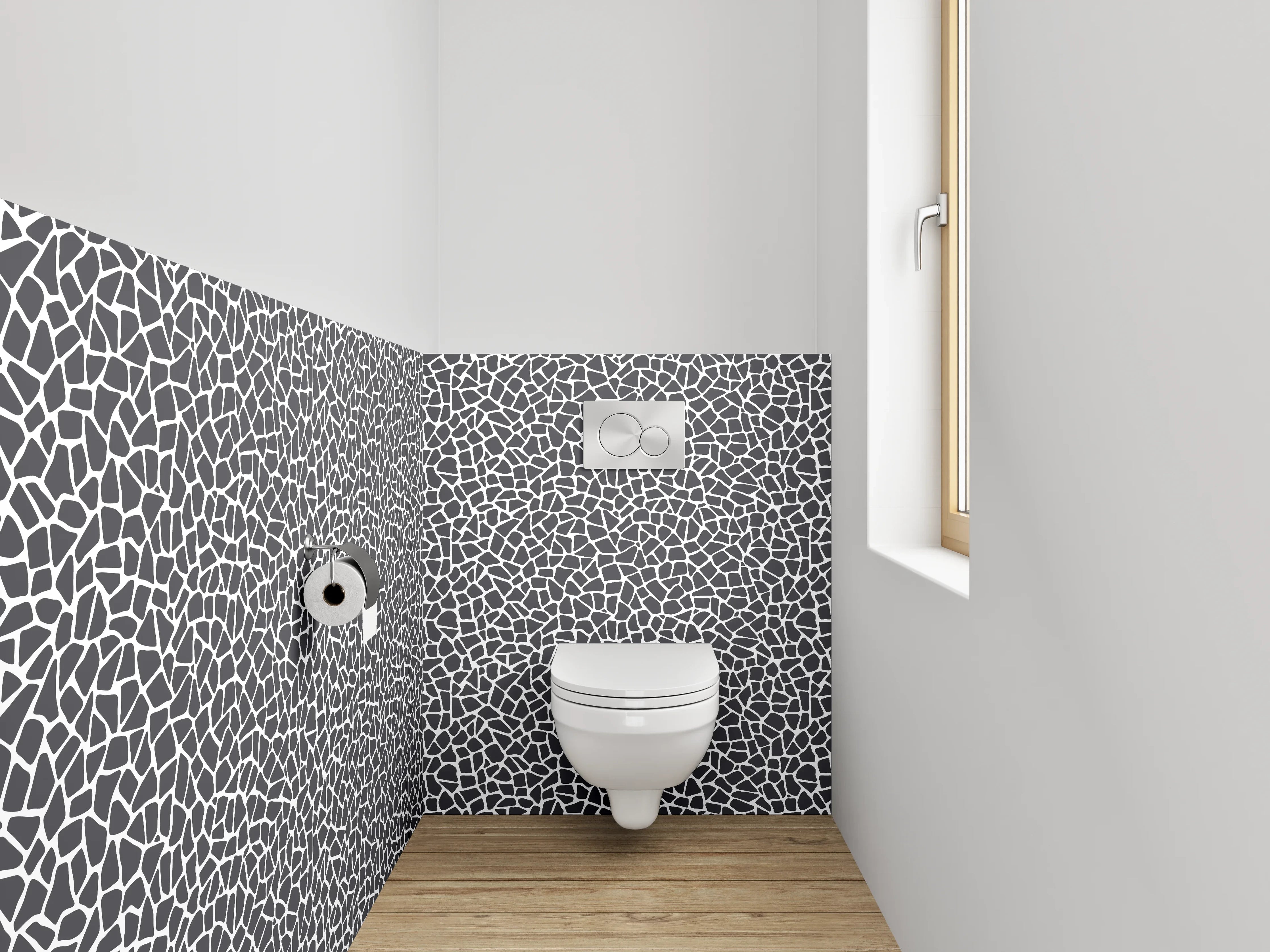 WC-Rückwand - Schwarz-weißes abstraktes Mosaik Muster