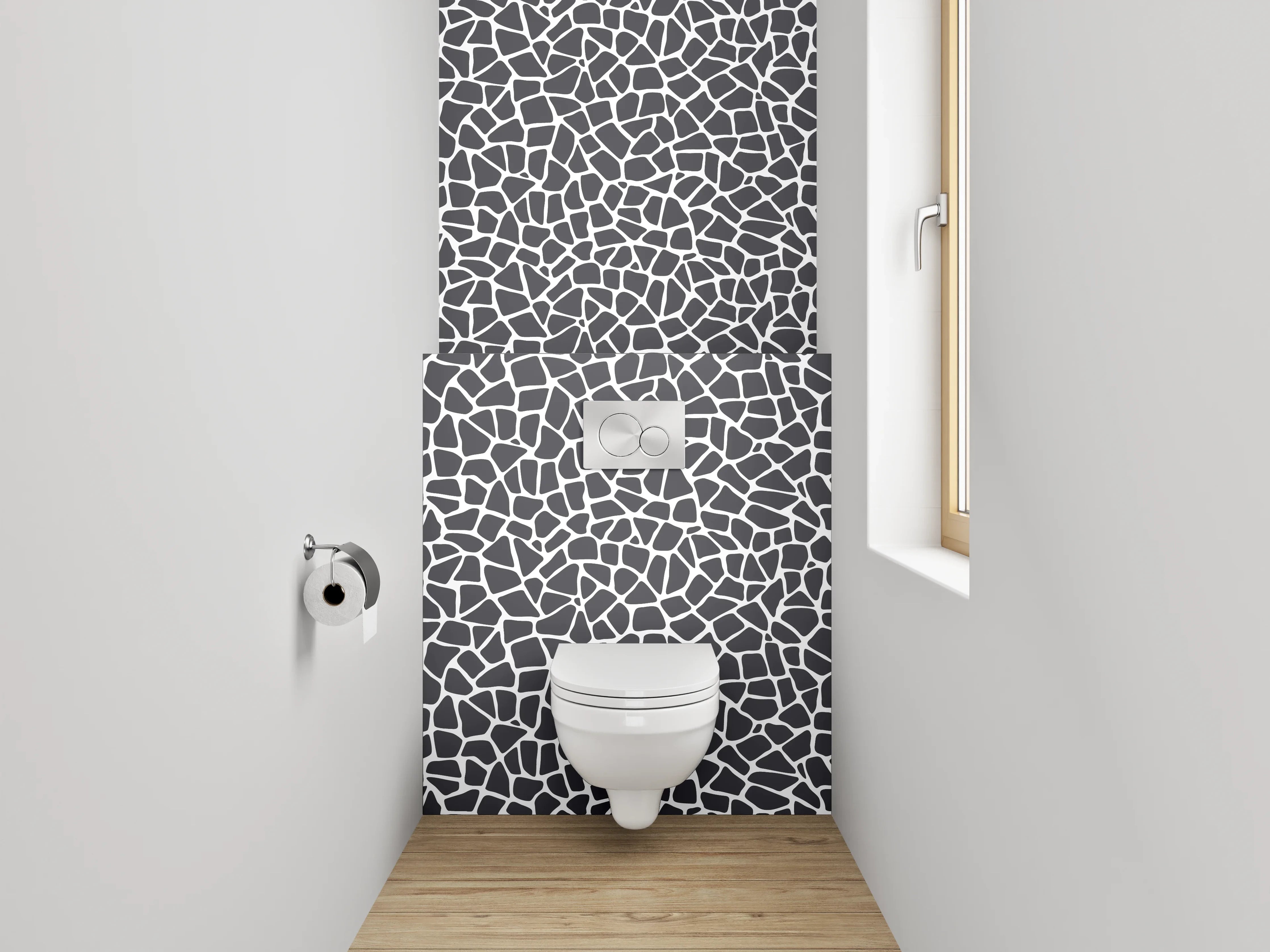 WC-Rückwand - Schwarz-weißes abstraktes Mosaik Muster