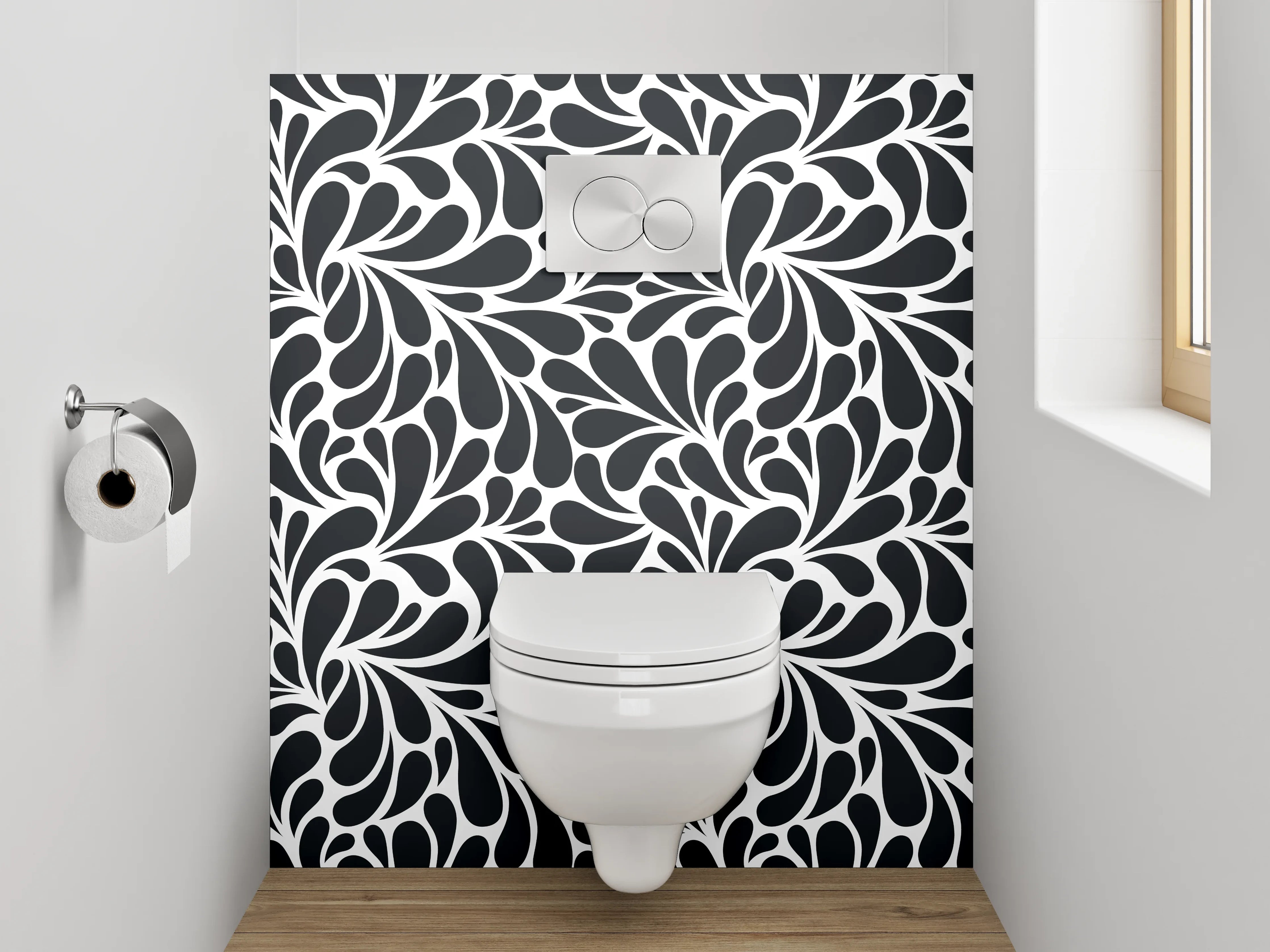 WC-Rückwand - Schwarz-weißes florales Muster