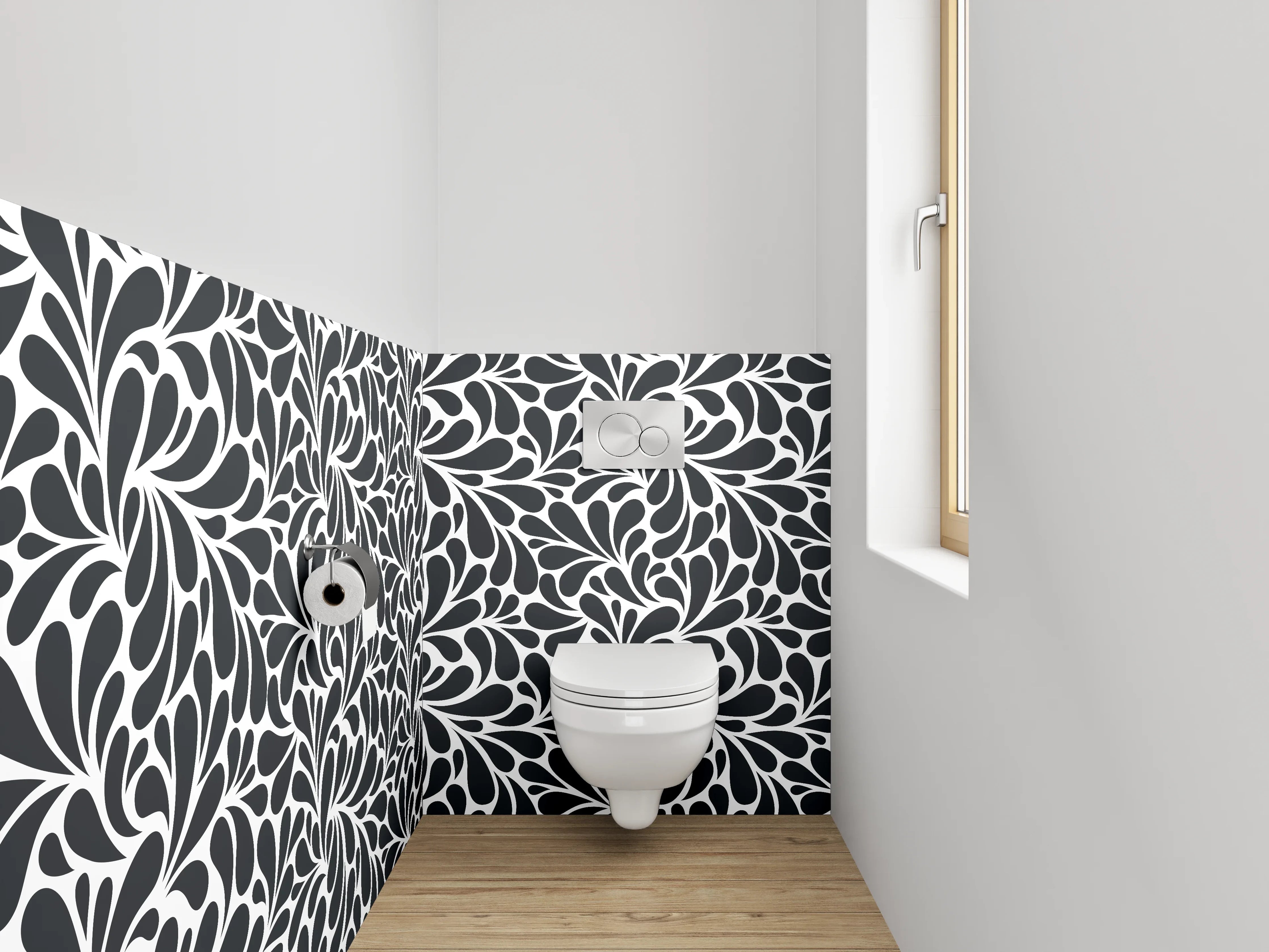 WC-Rückwand - Schwarz-weißes florales Muster