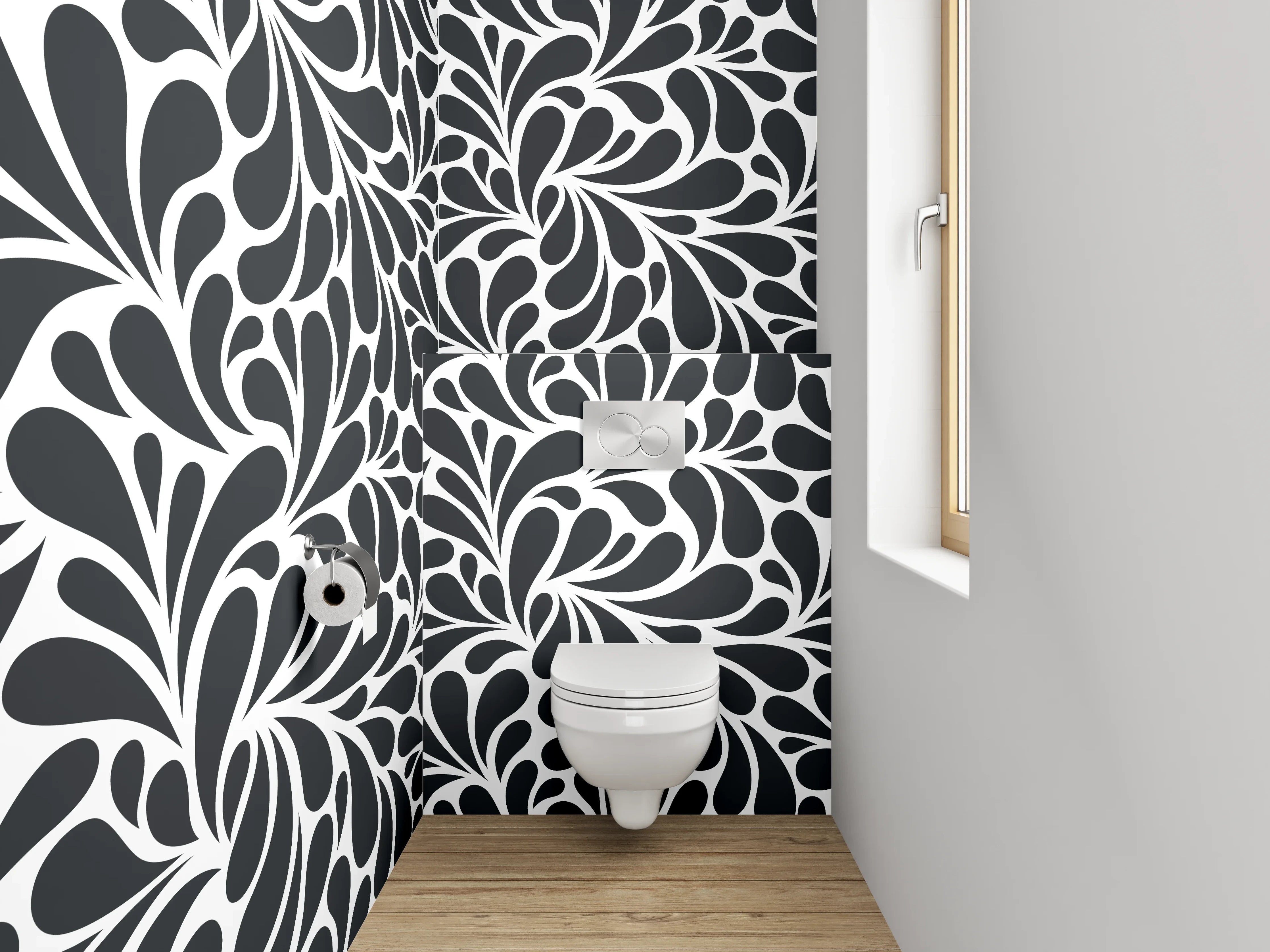 WC-Rückwand - Schwarz-weißes florales Muster