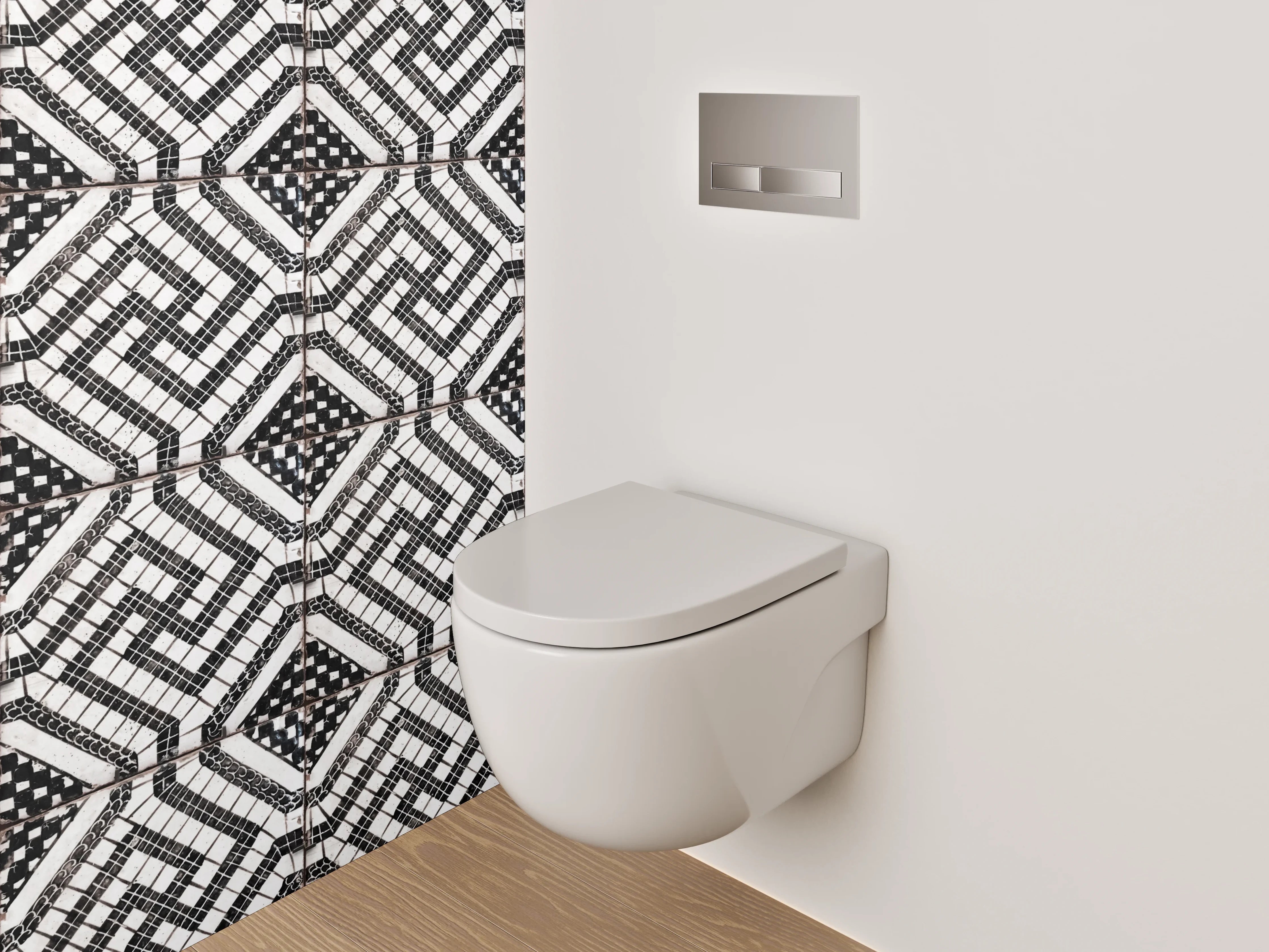 WC-Rückwand - Schwarz-weißes geometrisches Mosaikmuster
