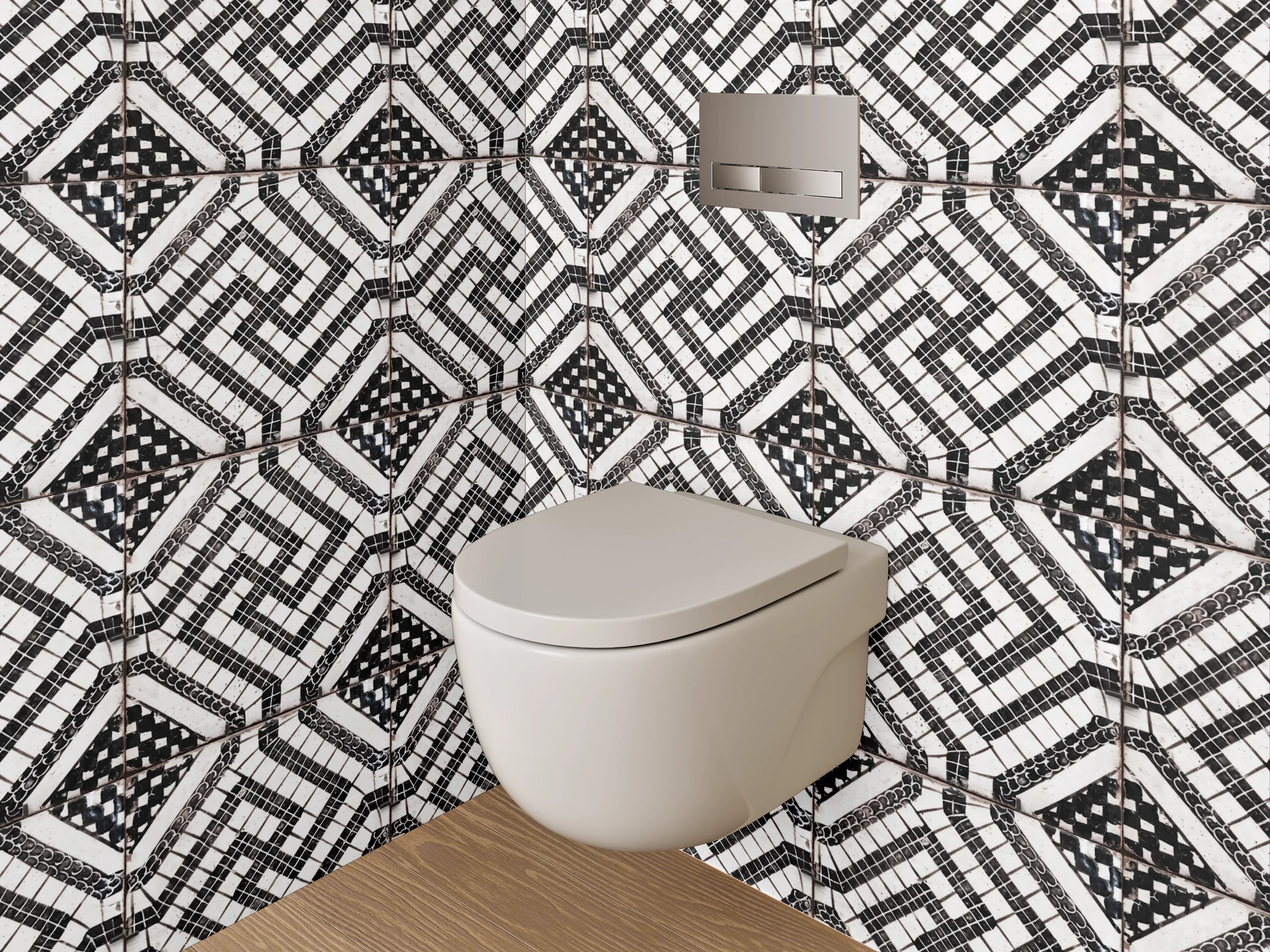 WC-Rückwand - Schwarz-weißes geometrisches Mosaikmuster
