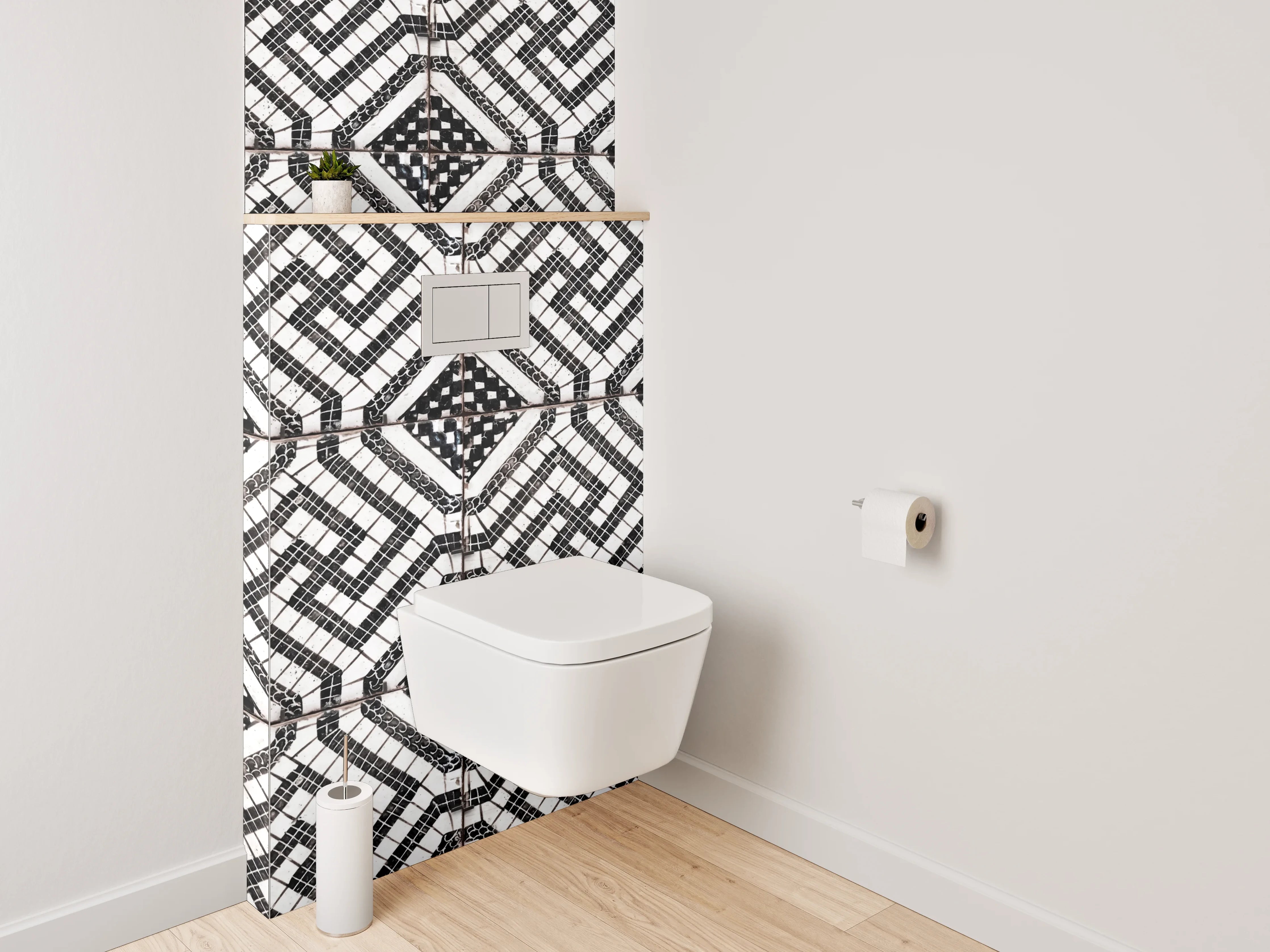 WC-Rückwand - Schwarz-weißes geometrisches Mosaikmuster
