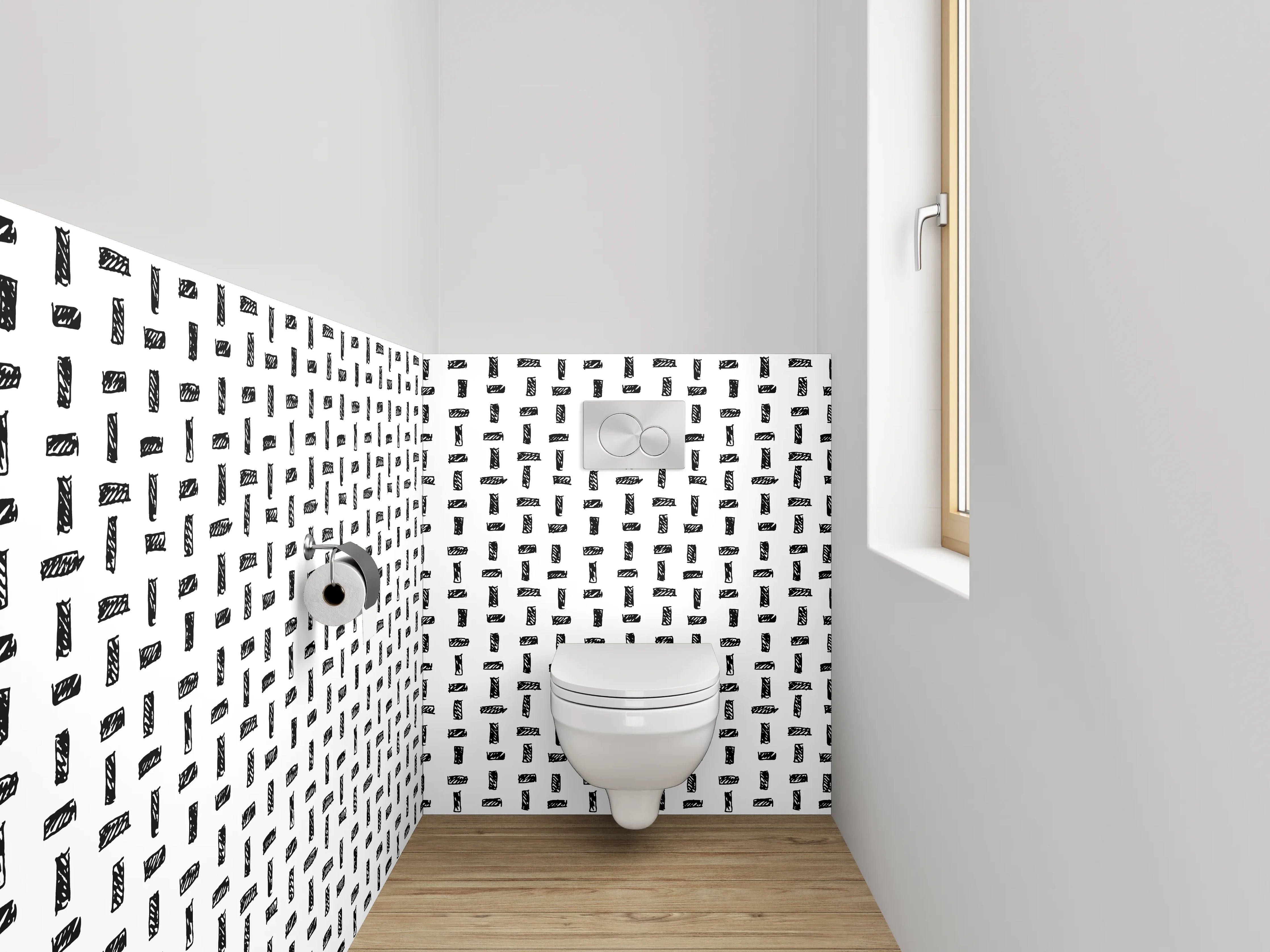 WC-Rückwand - Schwarz-weißes geometrisches Muster