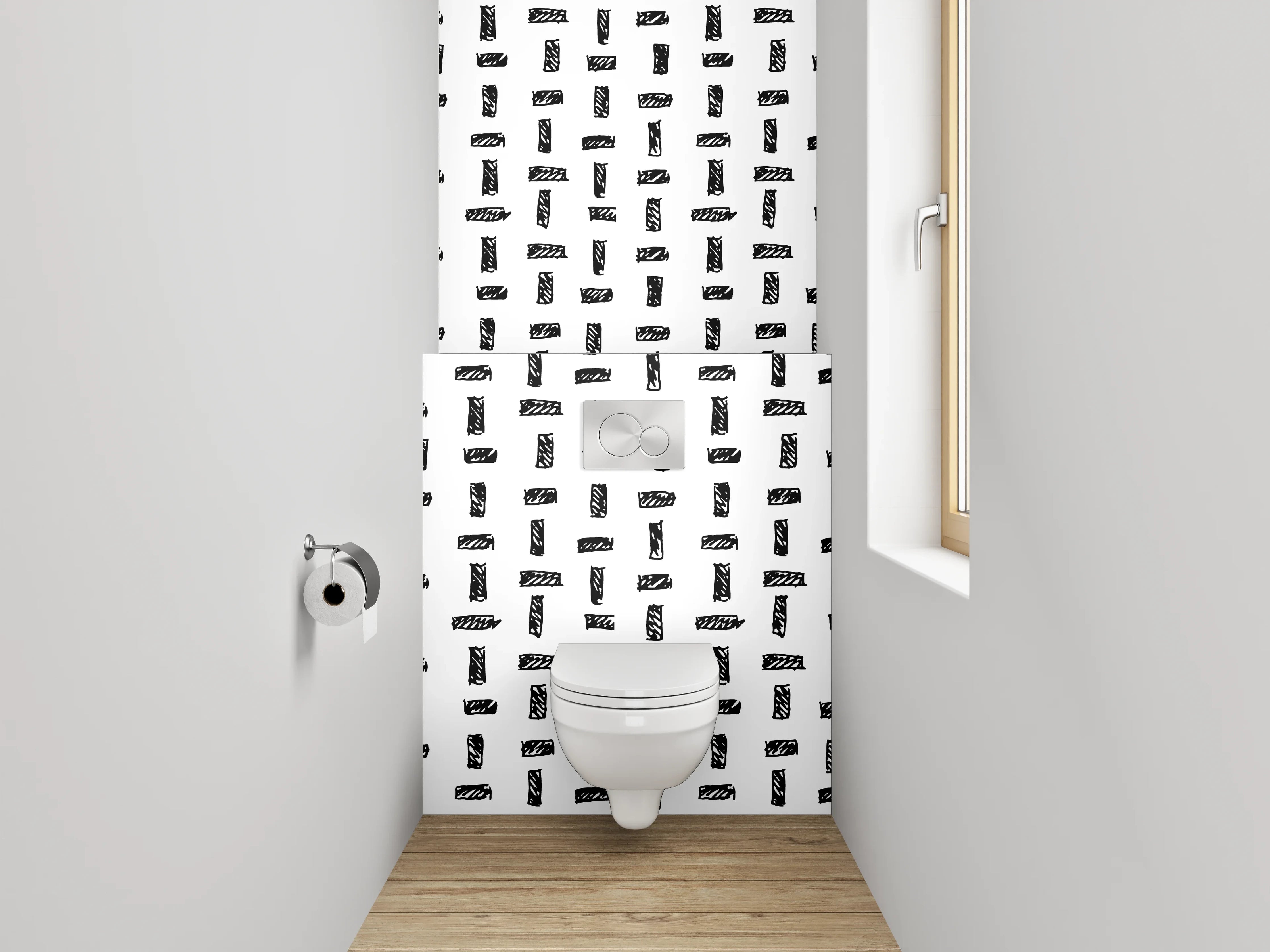 WC-Rückwand - Schwarz-weißes geometrisches Muster