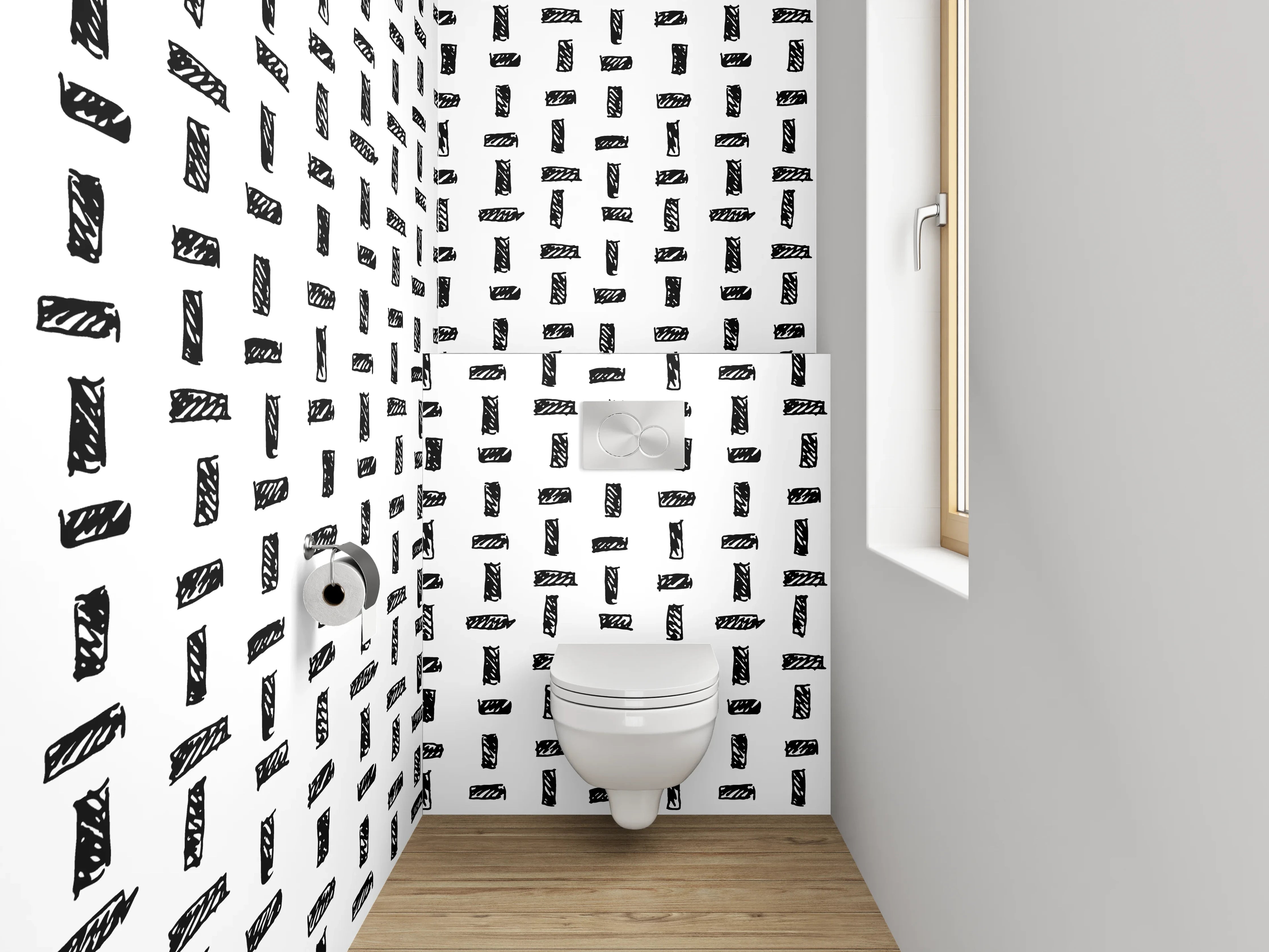 WC-Rückwand - Schwarz-weißes geometrisches Muster