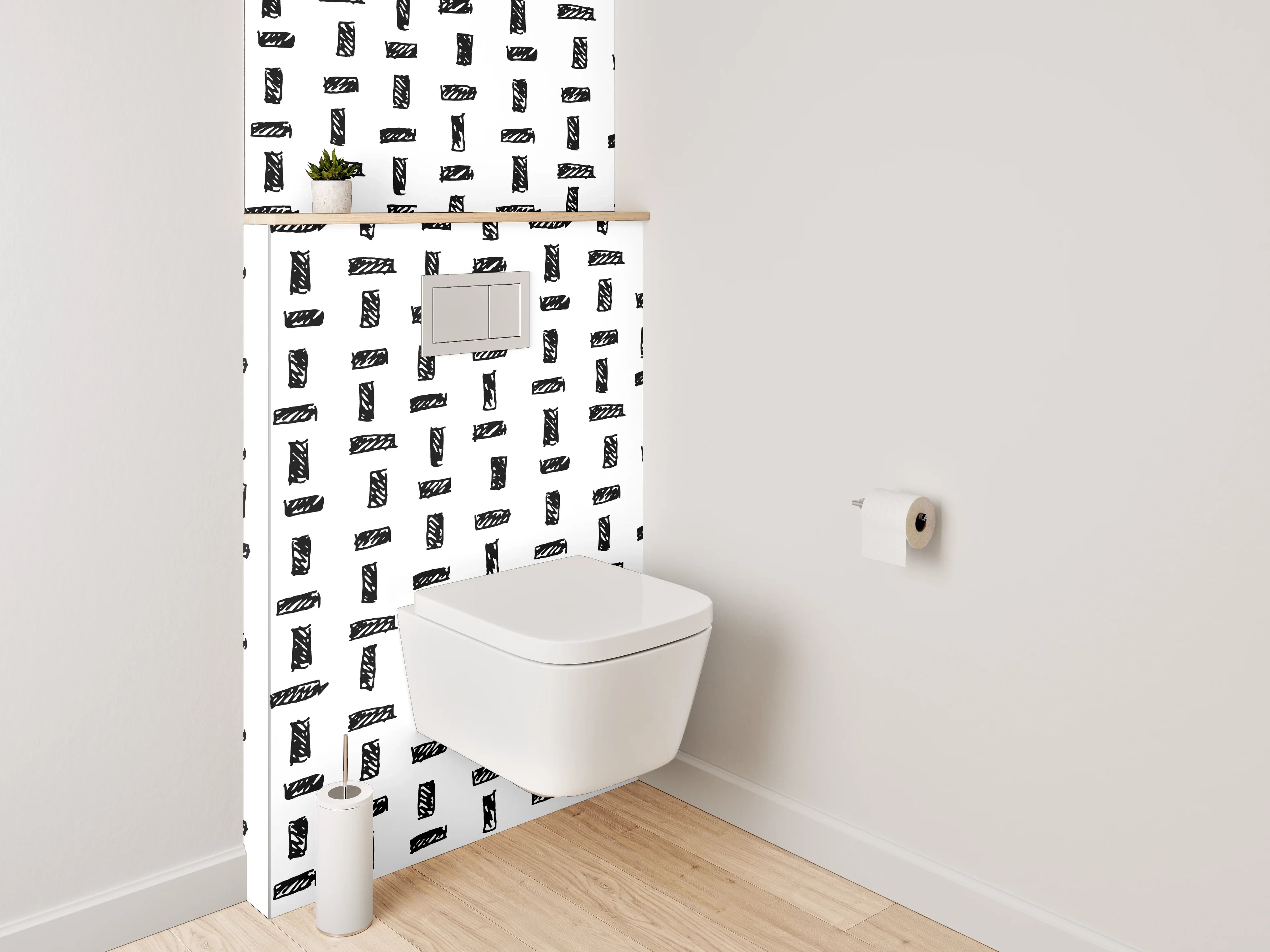 WC-Rückwand - Schwarz-weißes geometrisches Muster