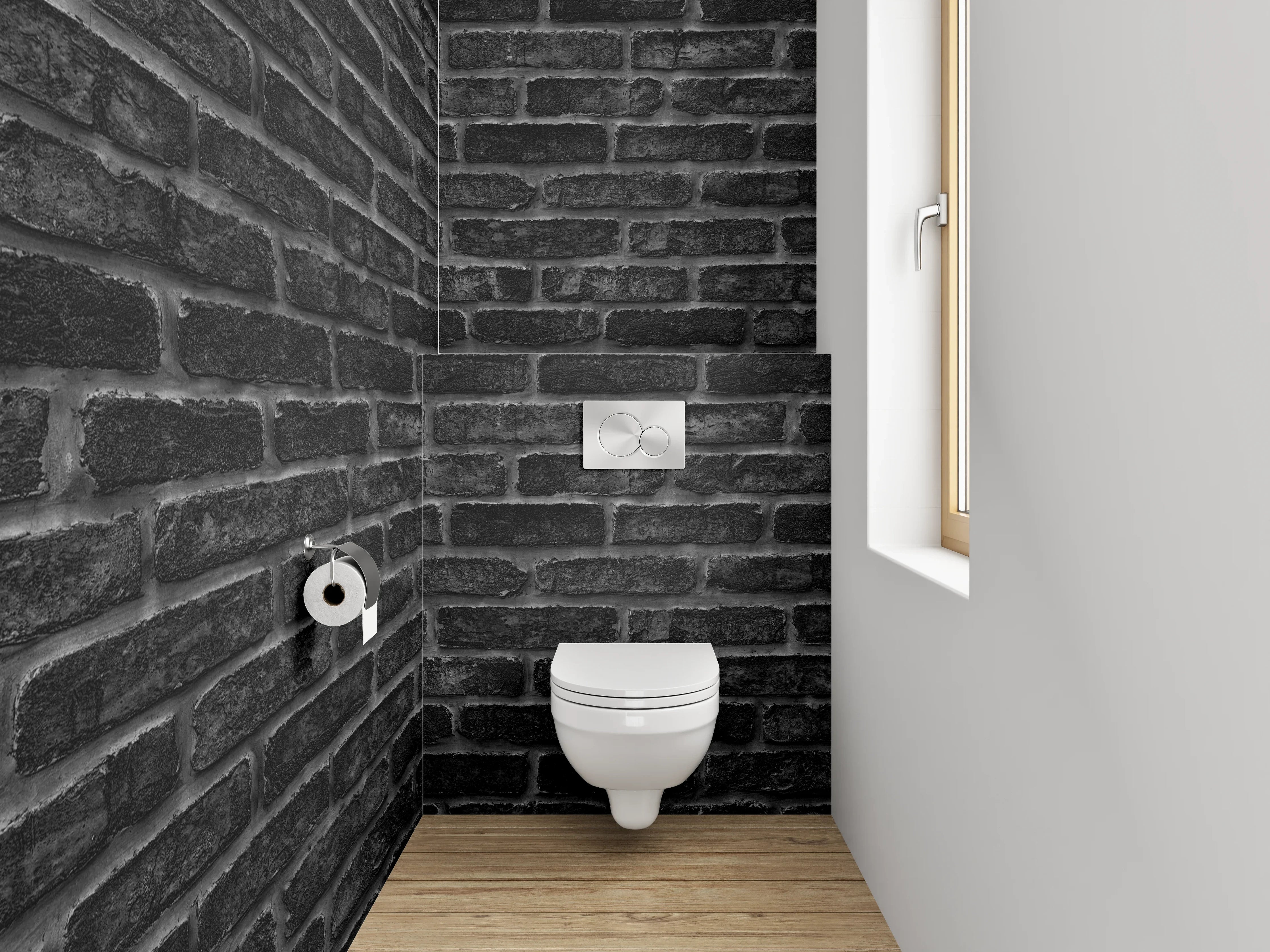 WC-Rückwand - Schwarze Backsteinmauer – Industrial Style