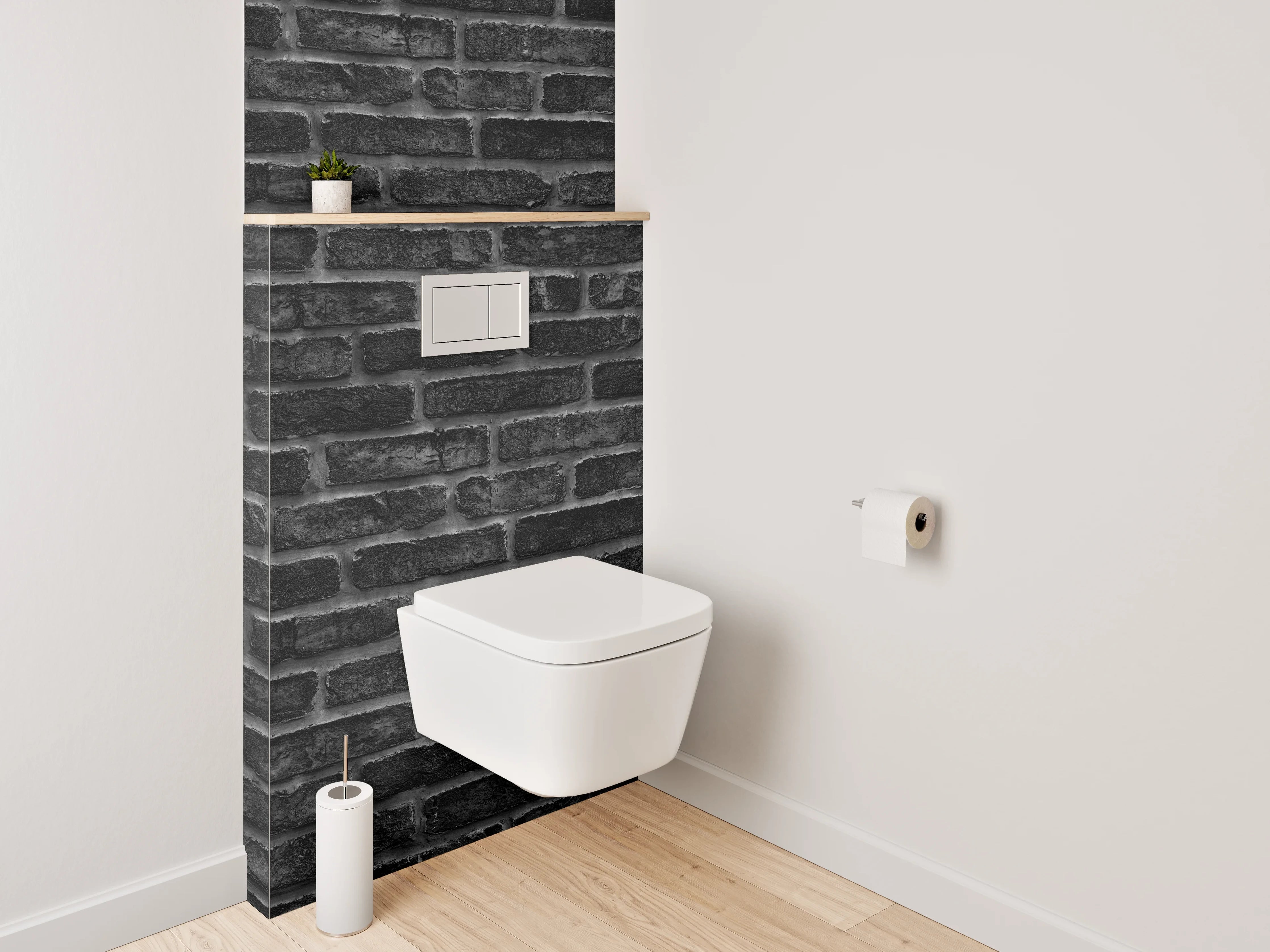 WC-Rückwand - Schwarze Backsteinmauer – Industrial Style