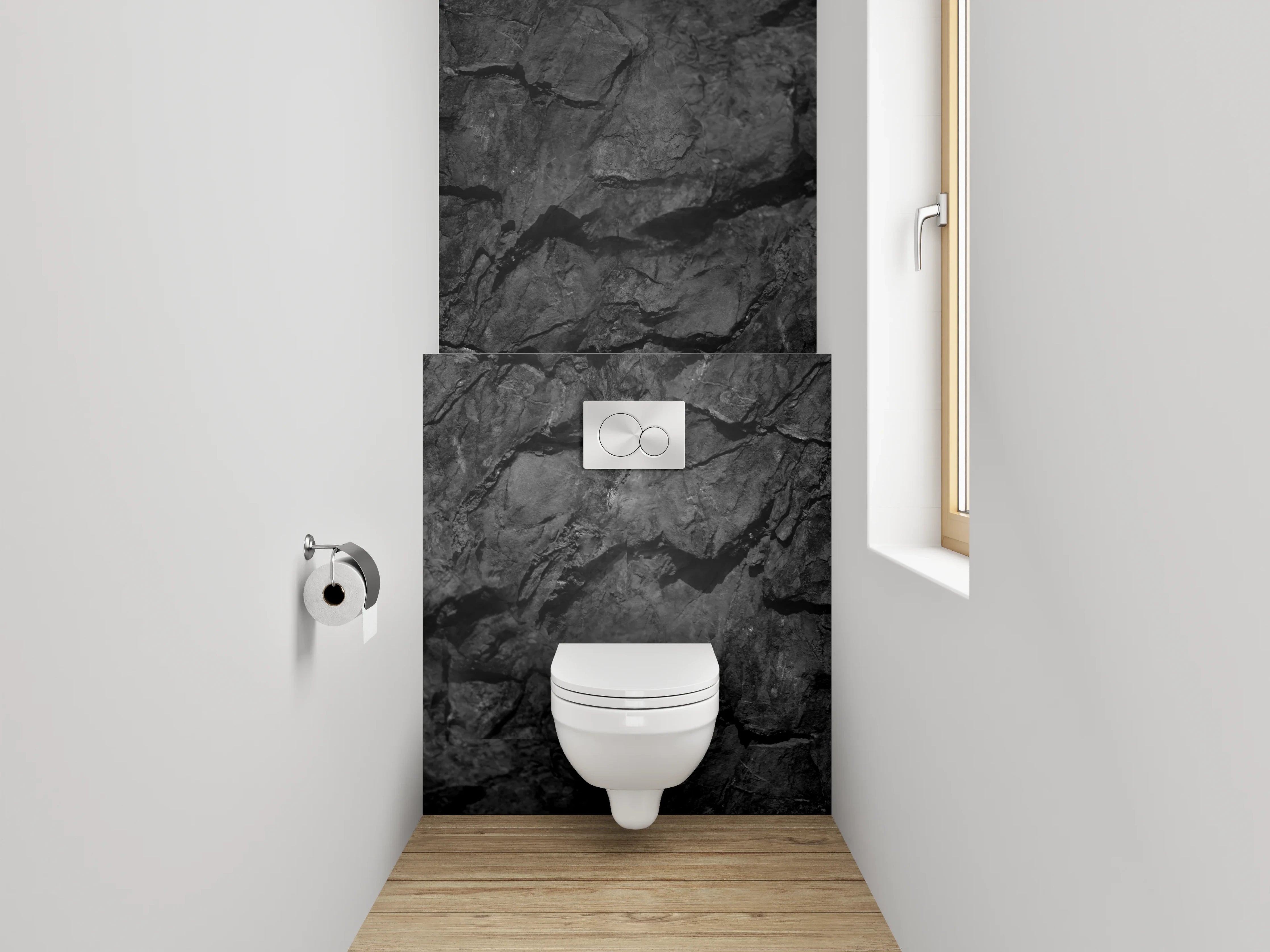 WC-Rückwand - Schwarze Felsstruktur
