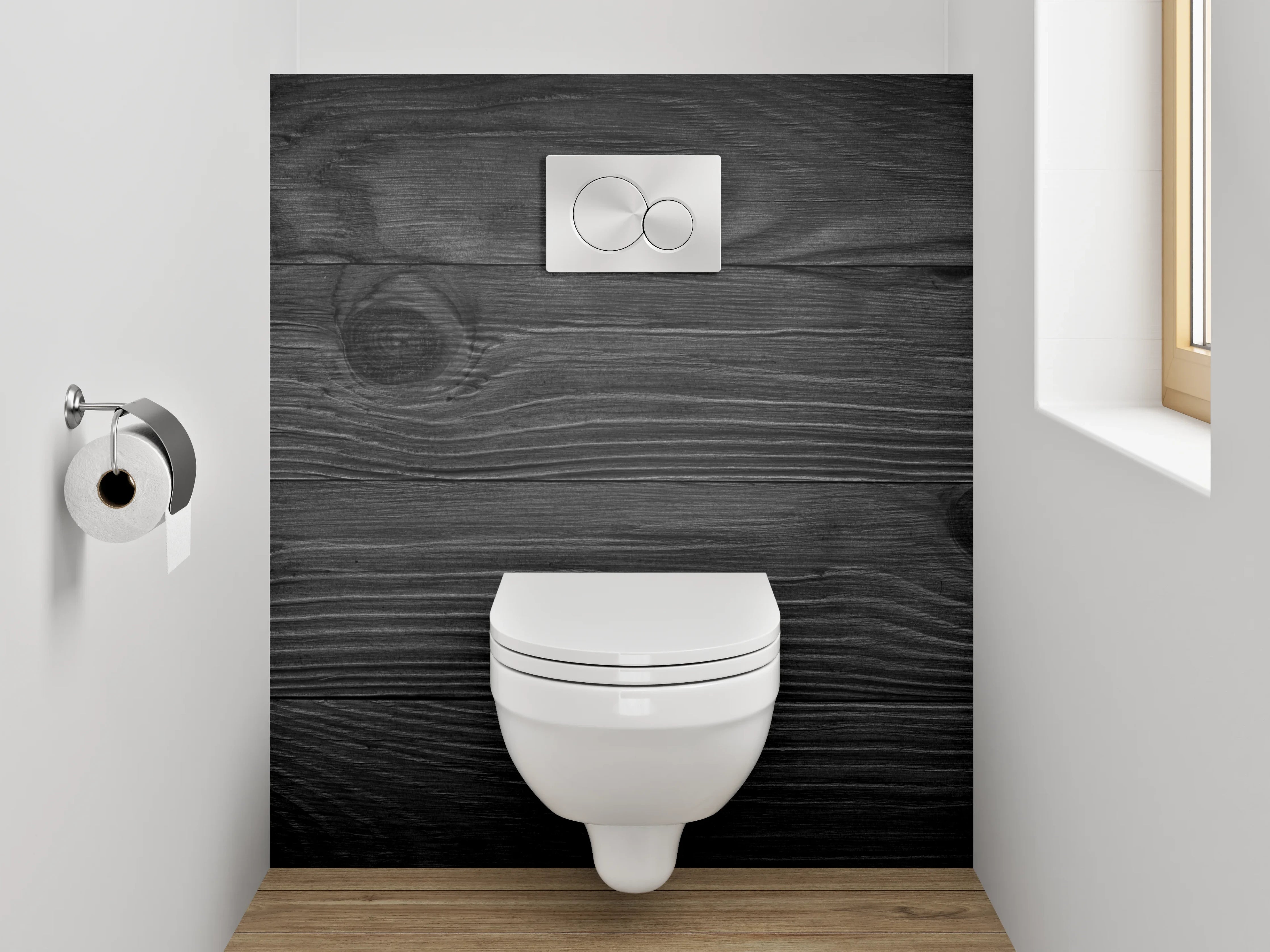 WC-Rückwand - Schwarze Holzoberfläche mit washiler Textur