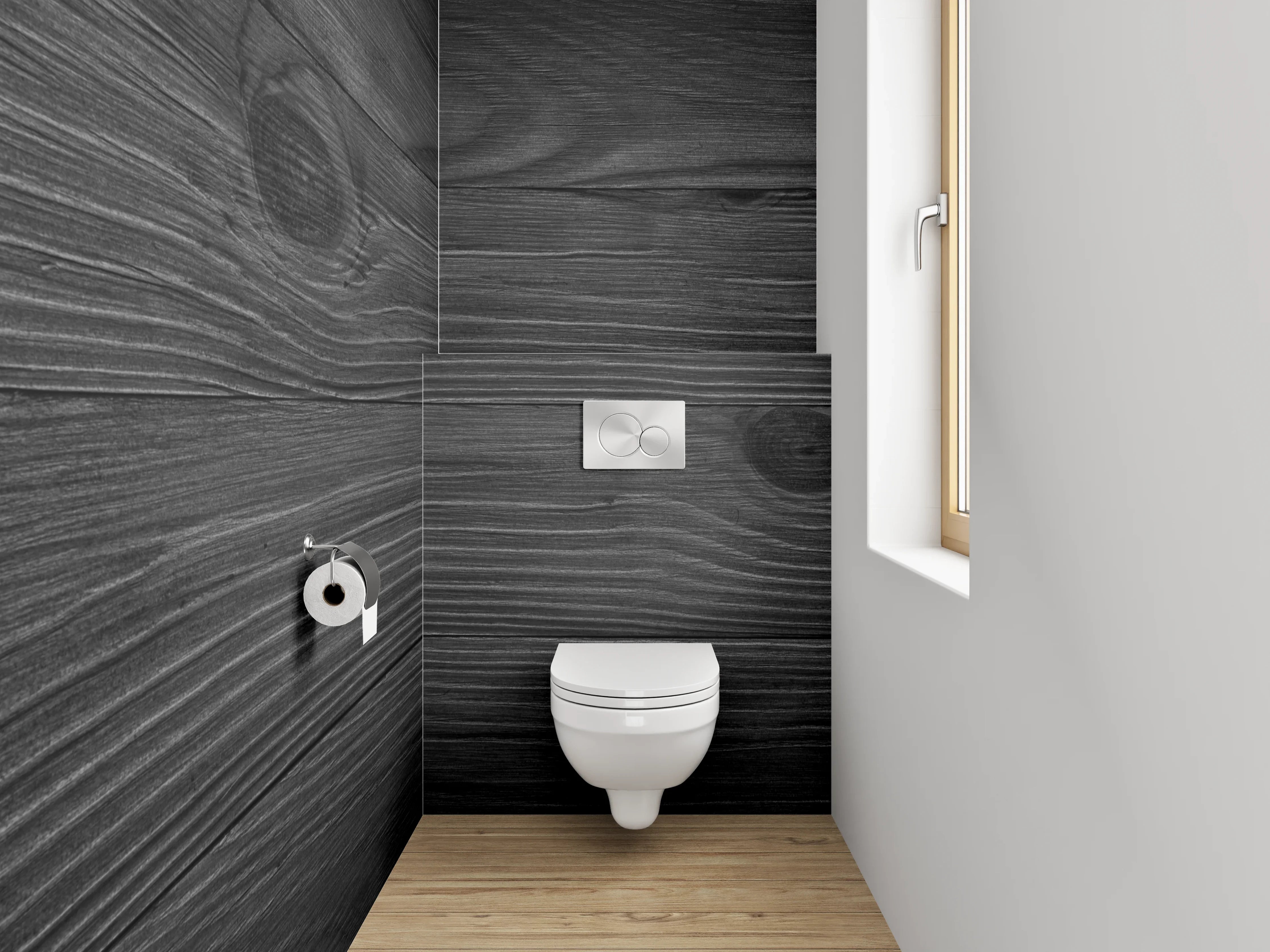 WC-Rückwand - Schwarze Holzoberfläche mit washiler Textur