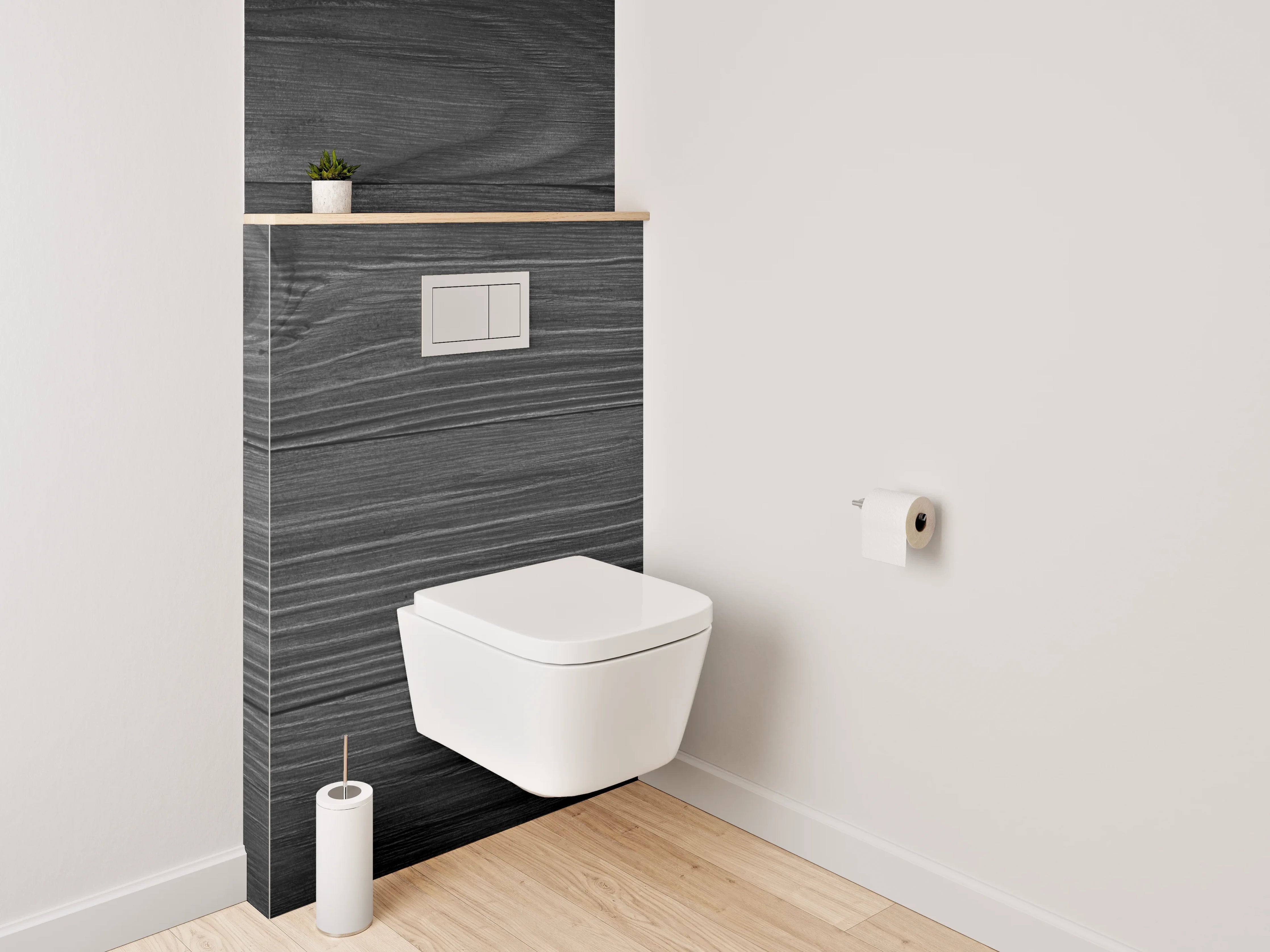 WC-Rückwand - Schwarze Holzoberfläche mit washiler Textur