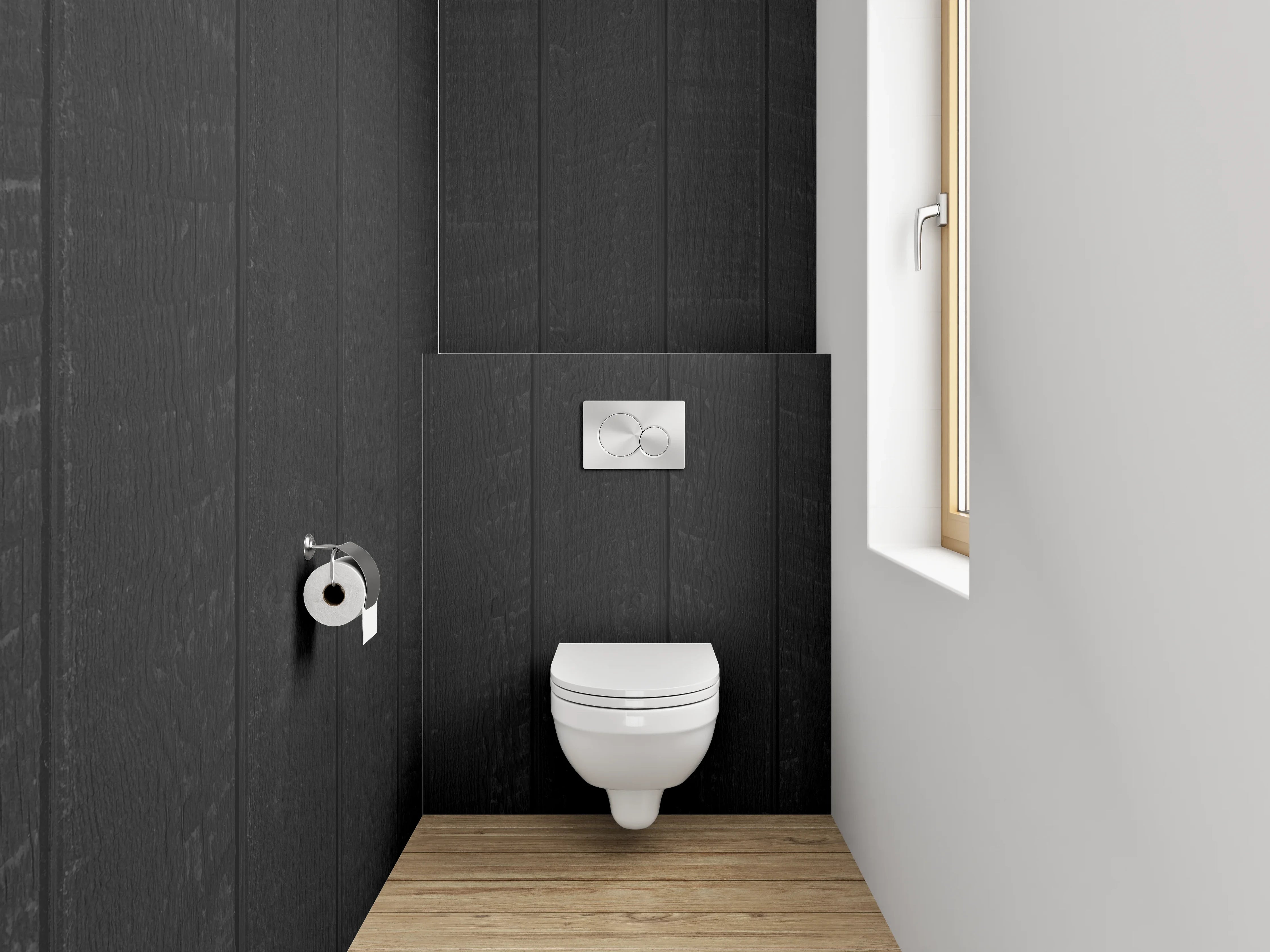 WC-Rückwand - Schwarze Holzoptik Wandpaneel