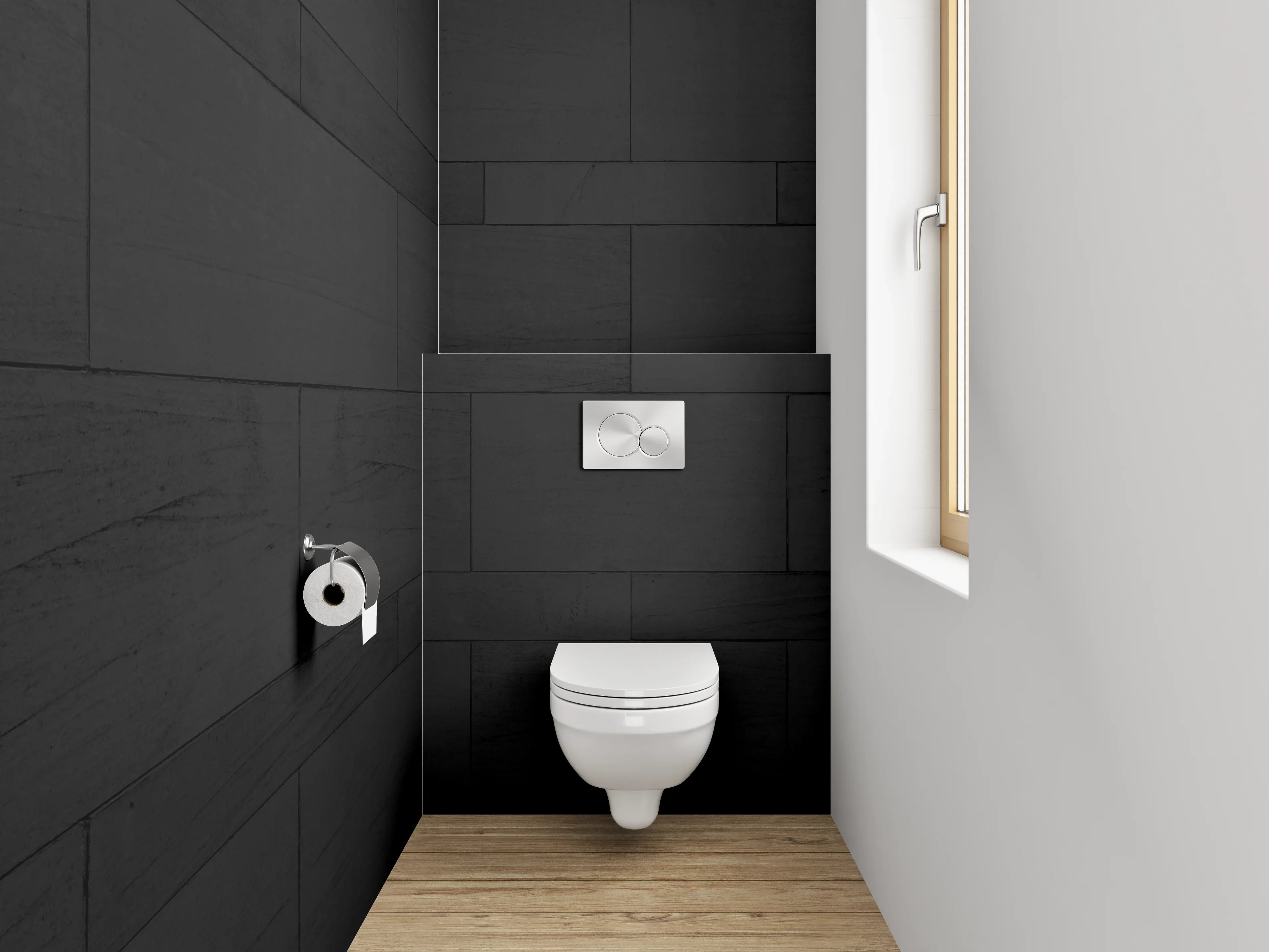 WC-Rückwand - Schwarze Holzstruktur Fliesenoptik Modern