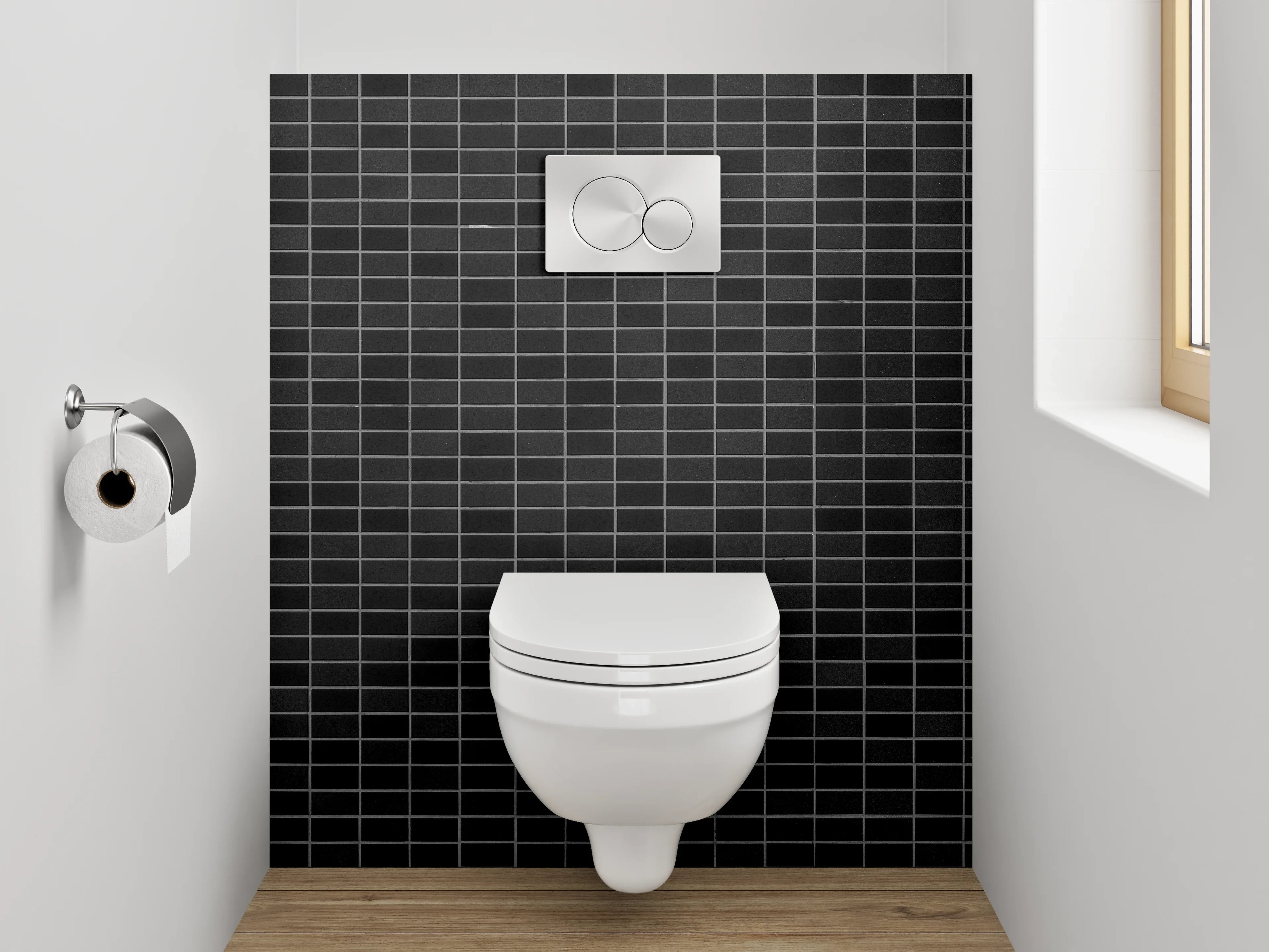 WC-Rückwand - Schwarze Mosaik Fliesenoptik modern