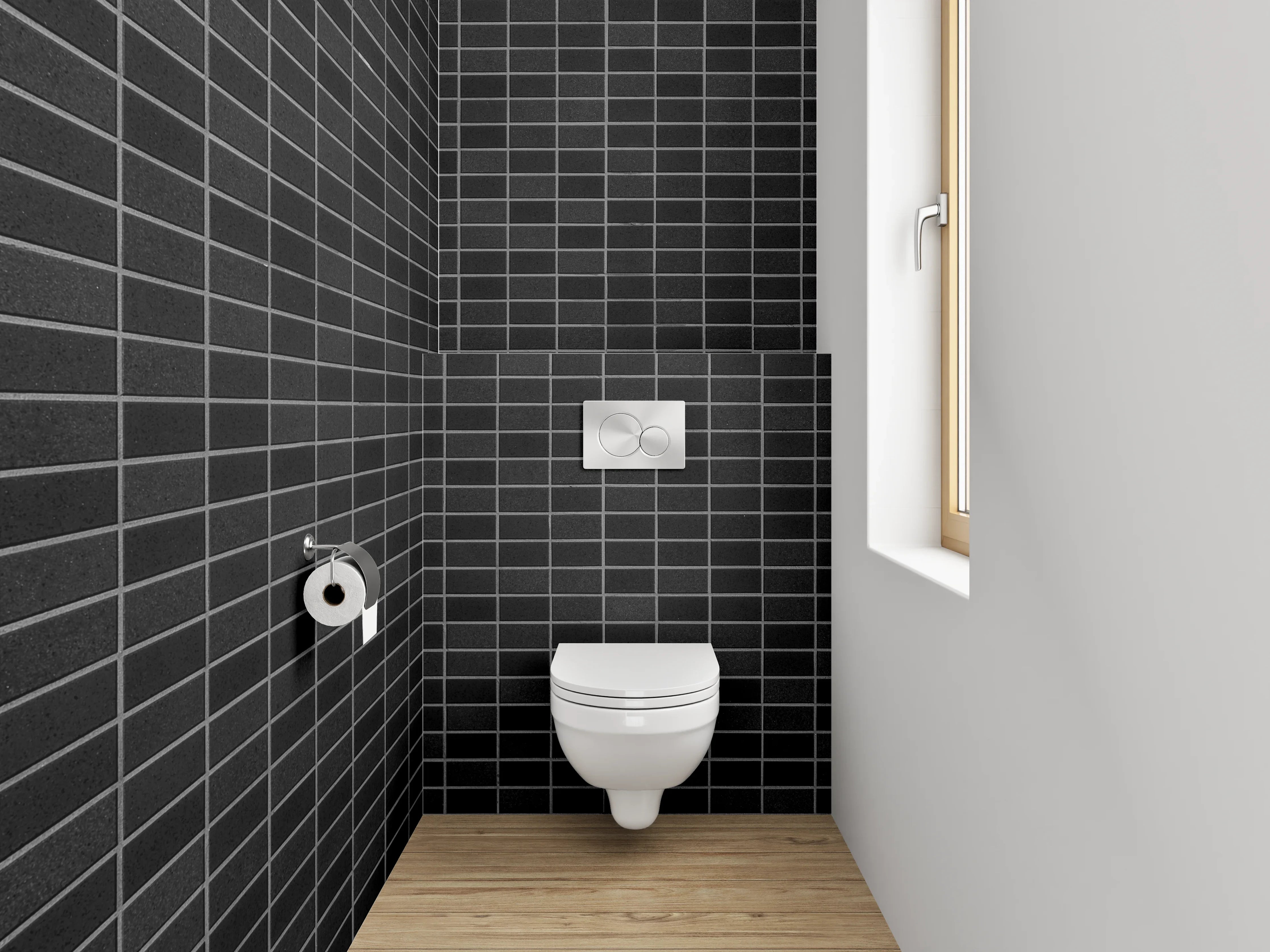 WC-Rückwand - Schwarze Mosaik Fliesenoptik modern