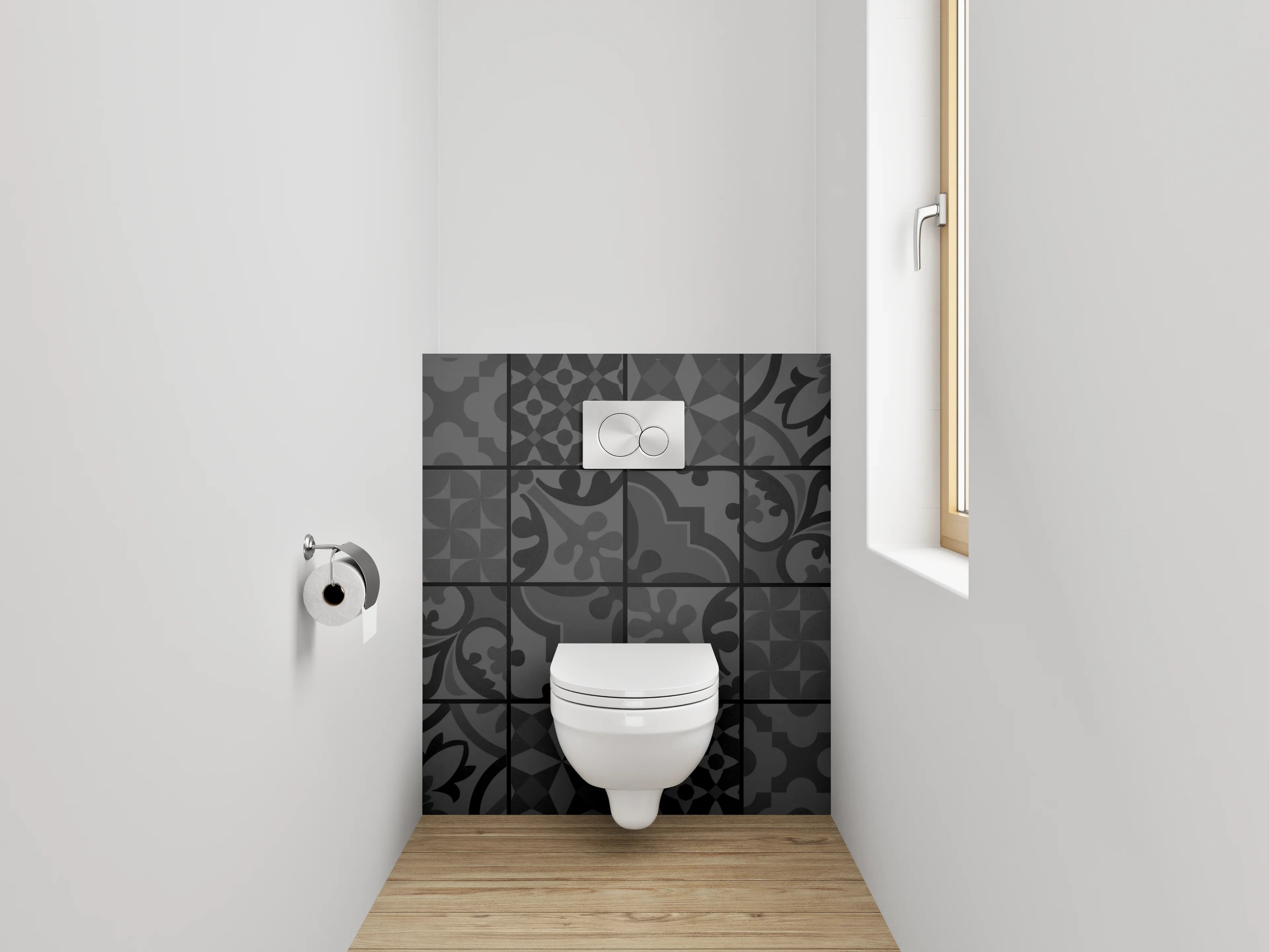 WC-Rückwand - Schwarze Retro Fliesenmuster Tapete