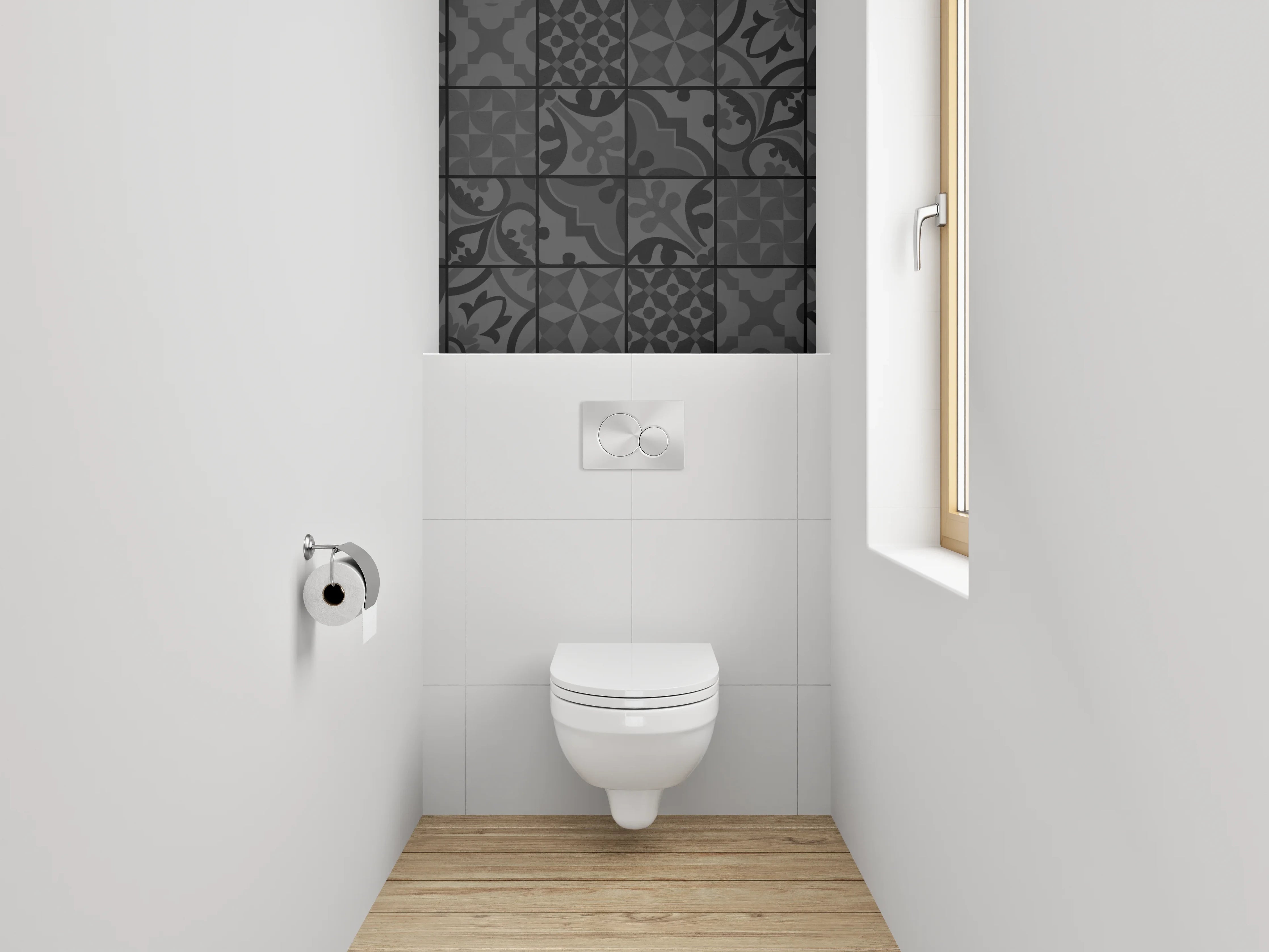 WC-Rückwand - Schwarze Retro Fliesenmuster Tapete