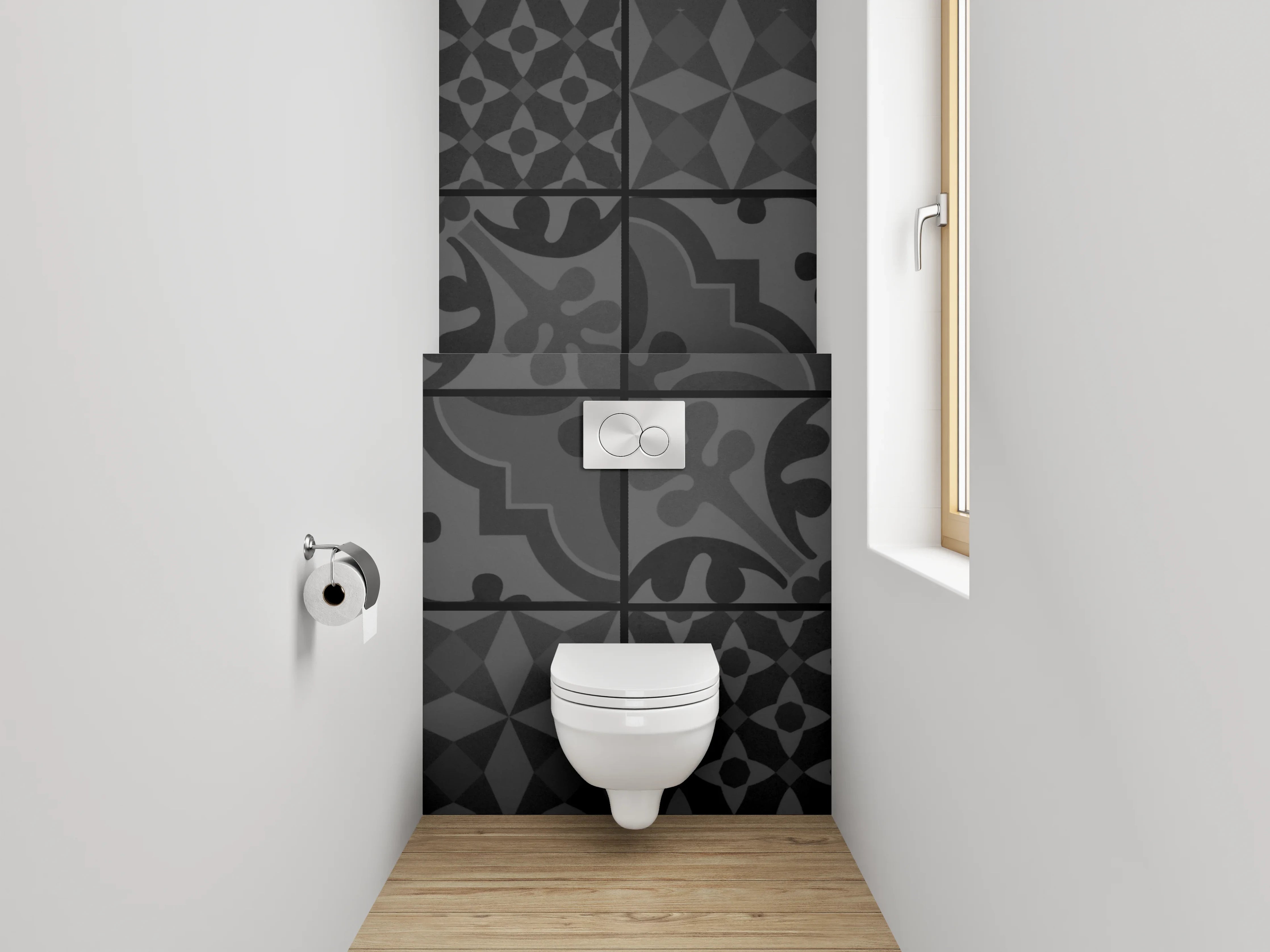 WC-Rückwand - Schwarze Retro Fliesenmuster Tapete