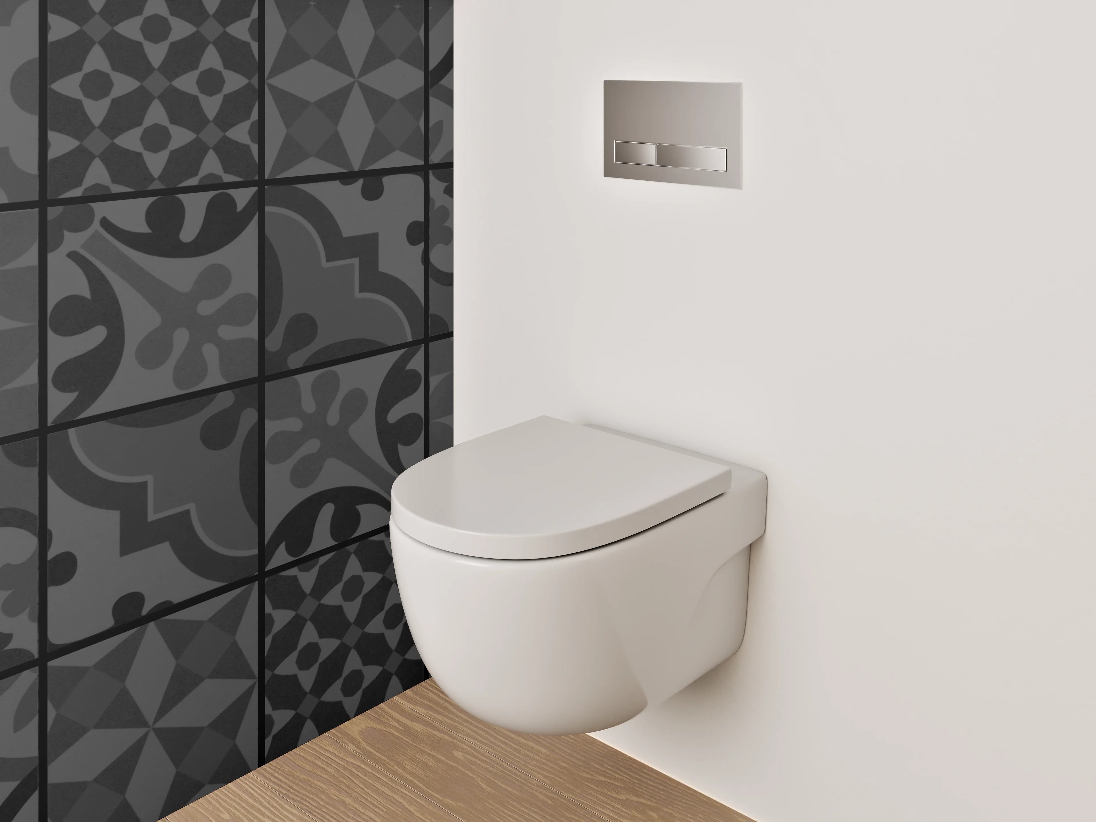 WC-Rückwand - Schwarze Retro Fliesenmuster Tapete