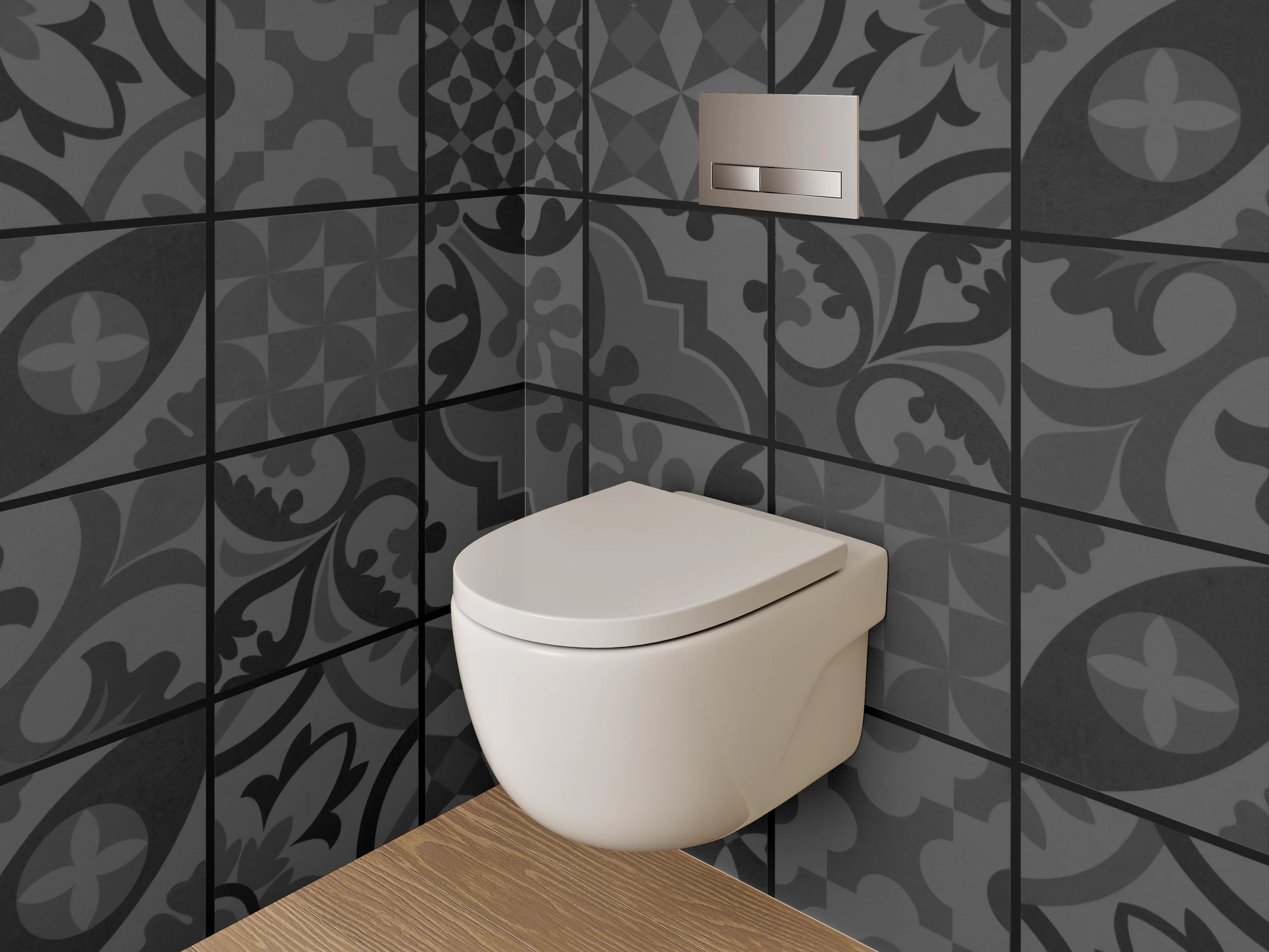 WC-Rückwand - Schwarze Retro Fliesenmuster Tapete