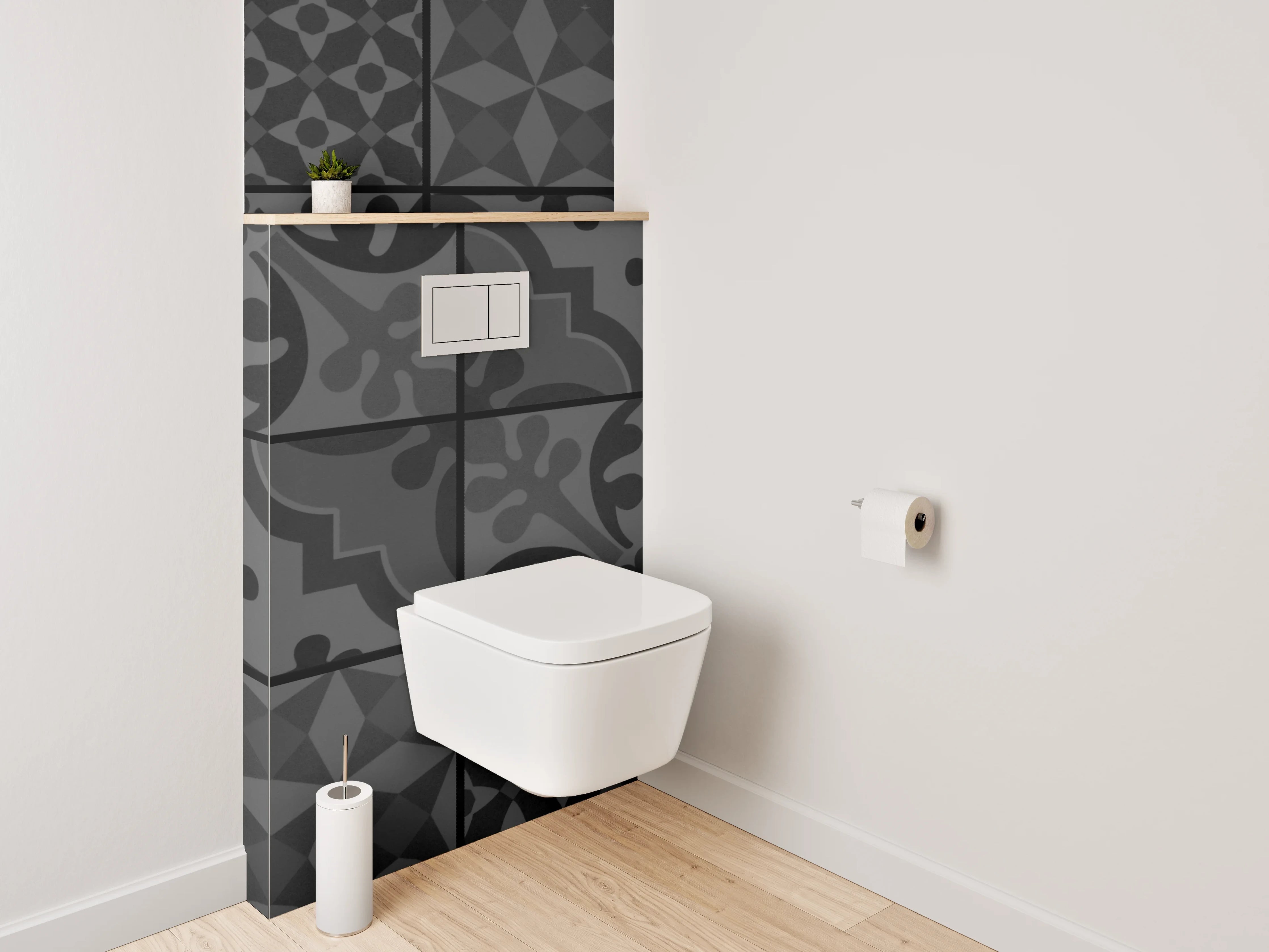WC-Rückwand - Schwarze Retro Fliesenmuster Tapete