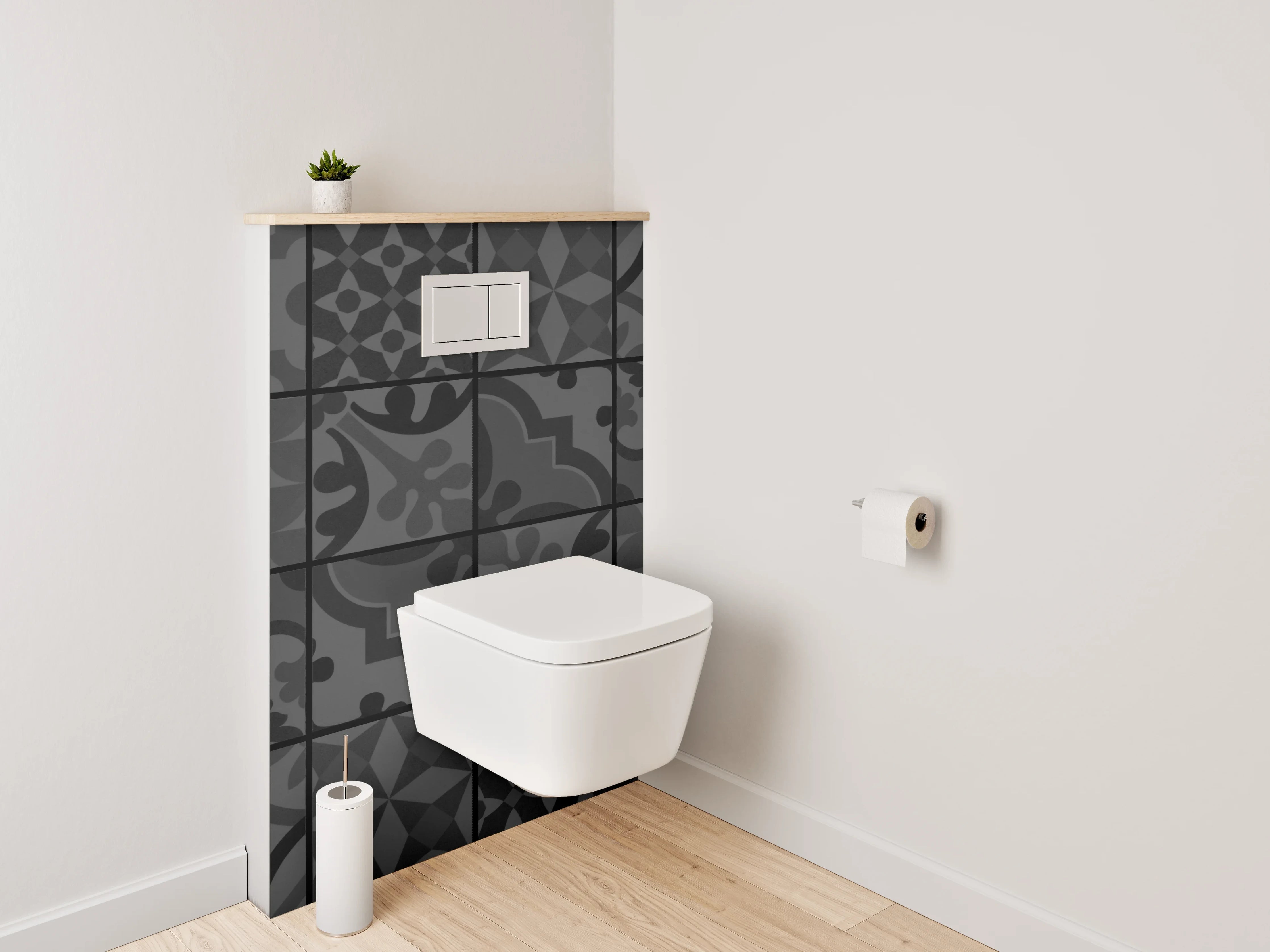 WC-Rückwand - Schwarze Retro Fliesenmuster Tapete