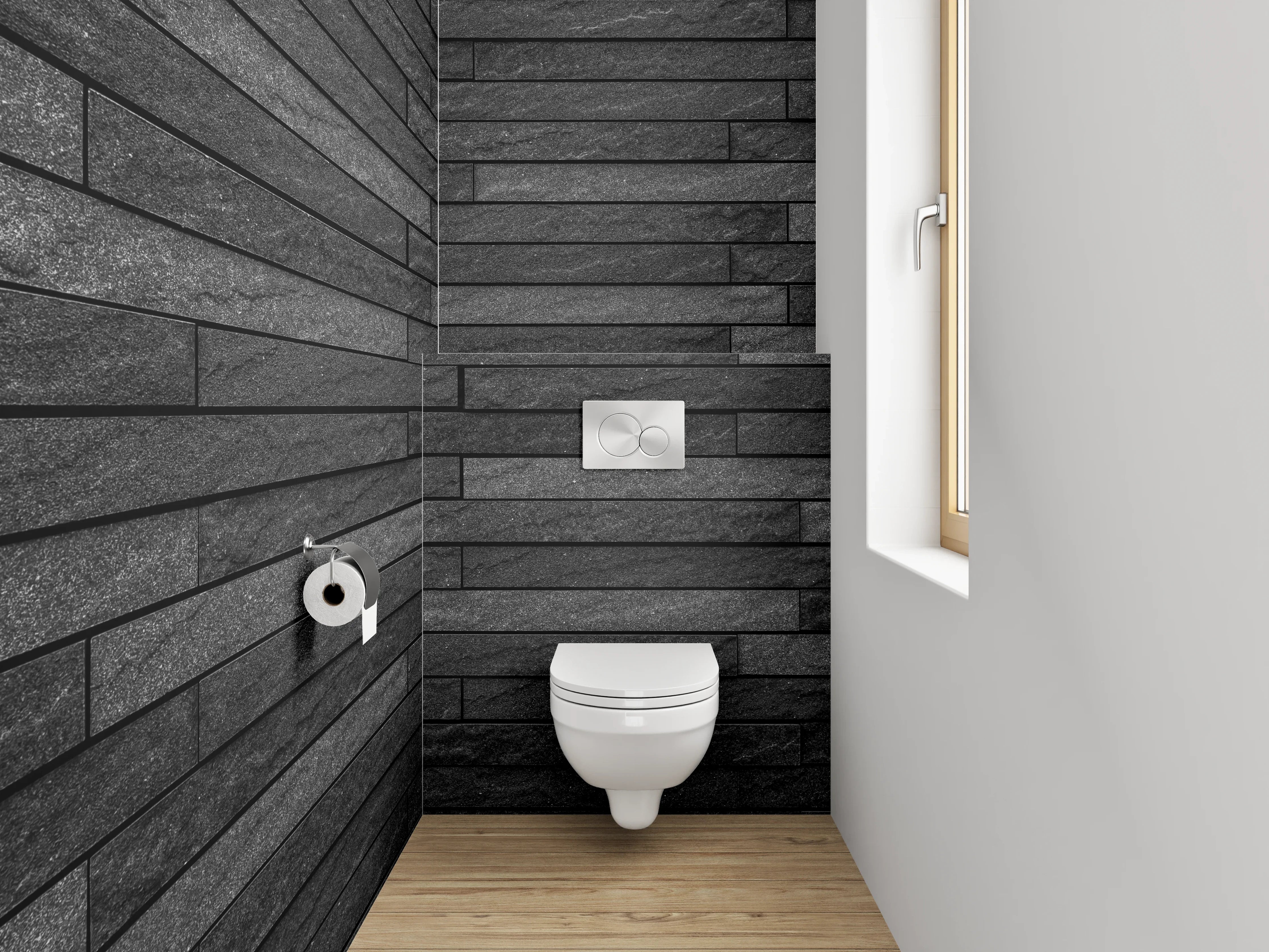 WC-Rückwand - Schwarze Schiefer-Optik Fliesenwand