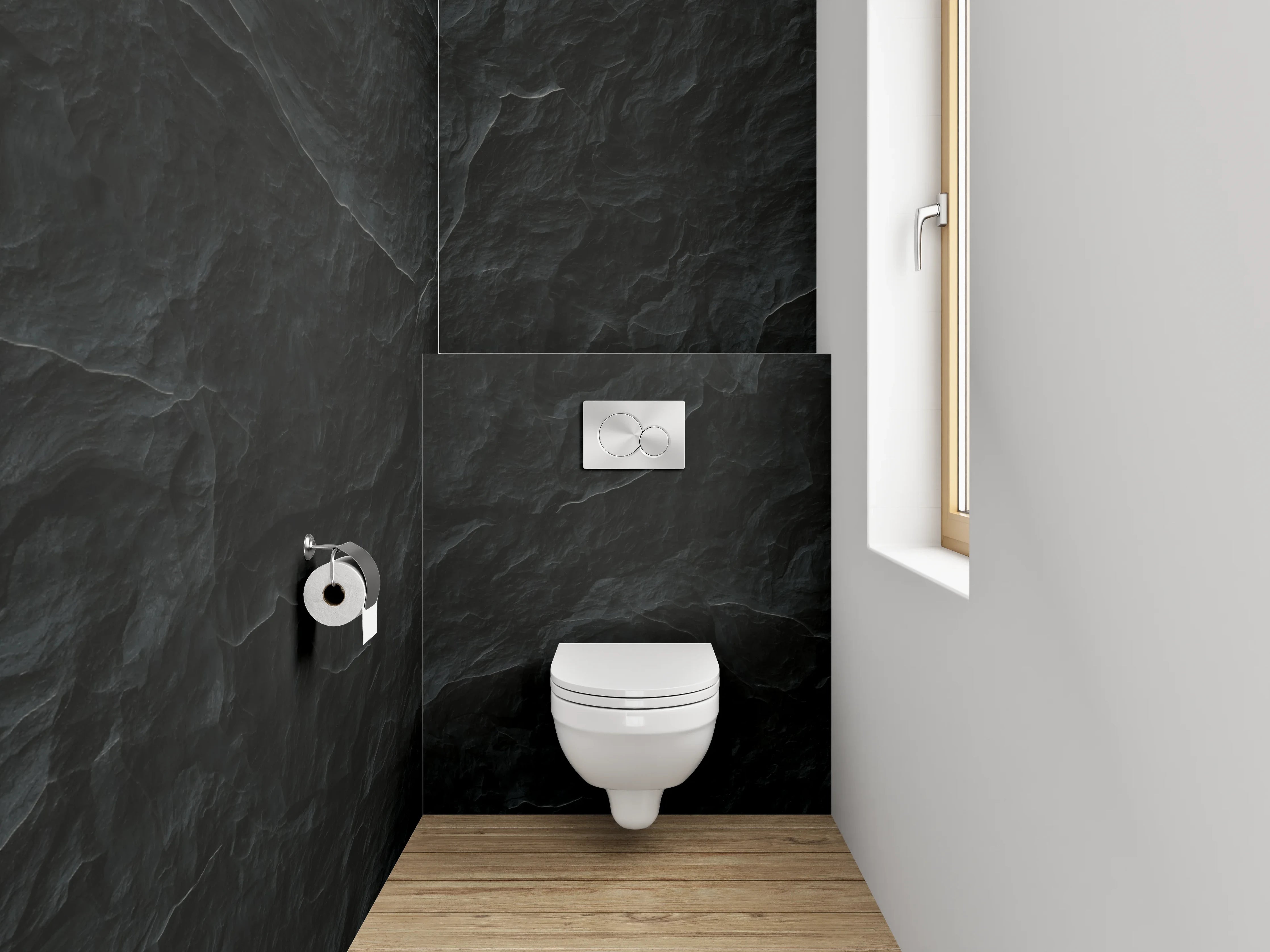 WC-Rückwand - Schwarze Schieferstruktur – Elegantes Wandbild