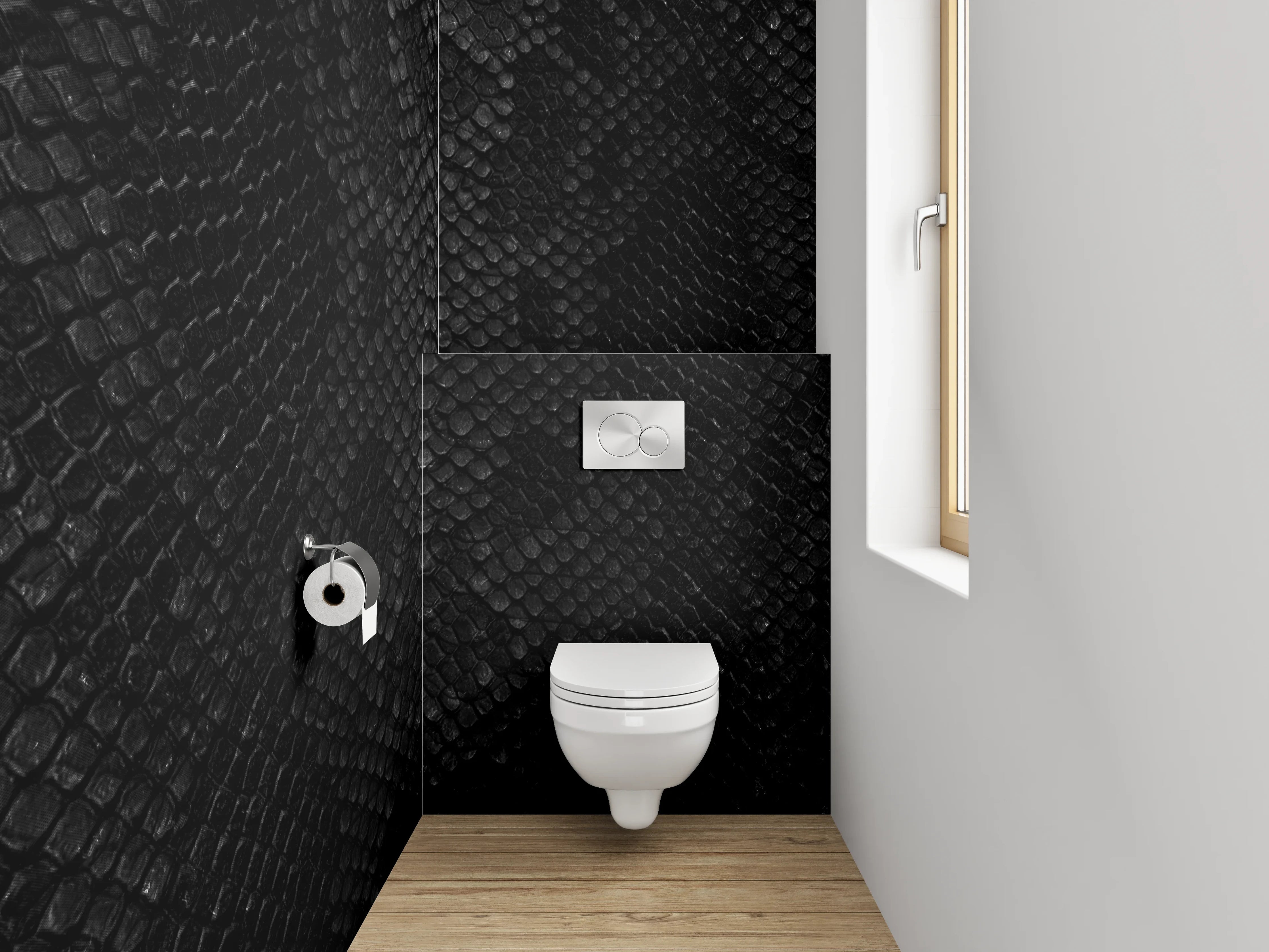 WC-Rückwand - Schwarze Schuppen Struktur