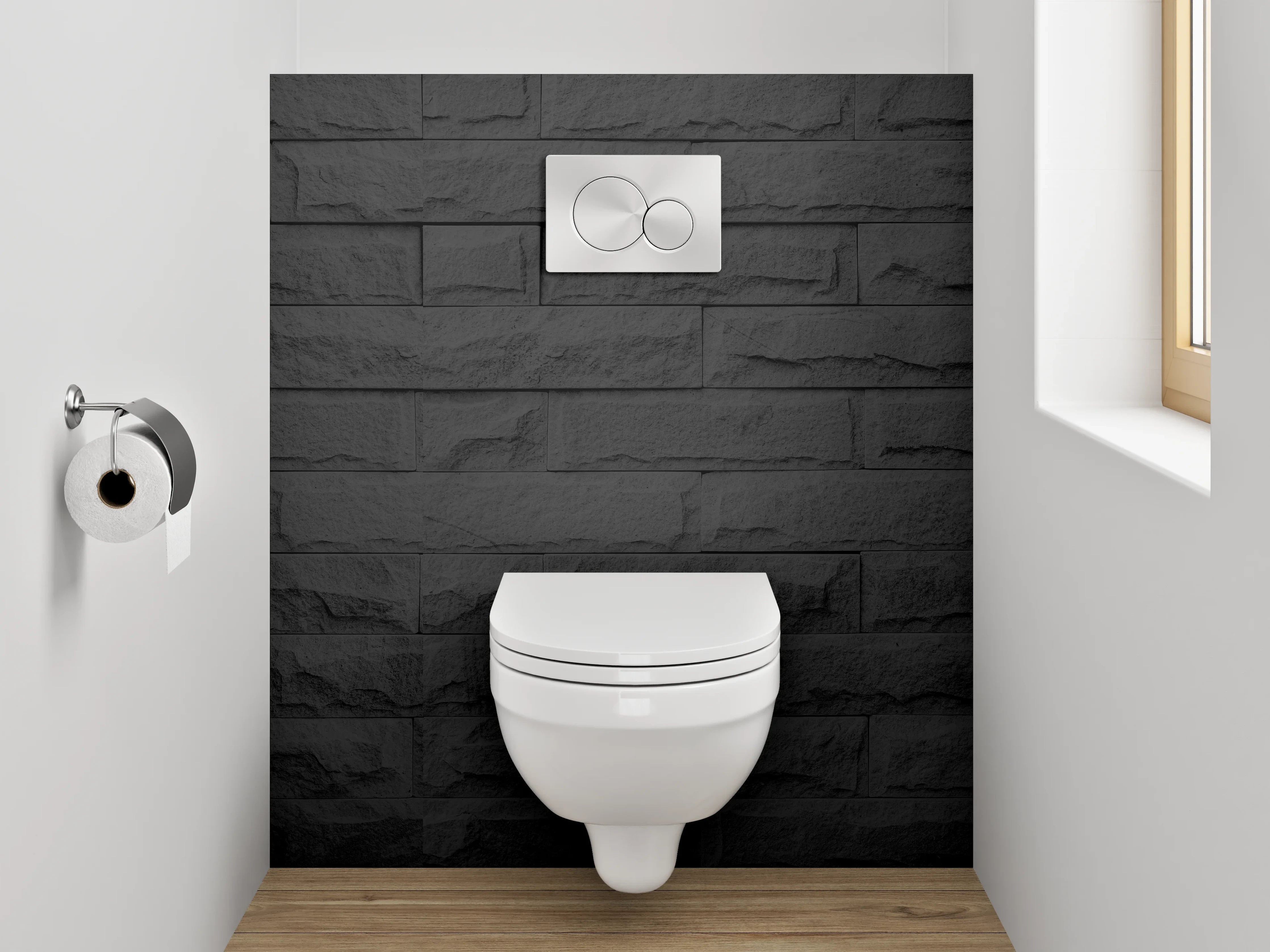 WC-Rückwand - Schwarze Steinwand-Optik modern