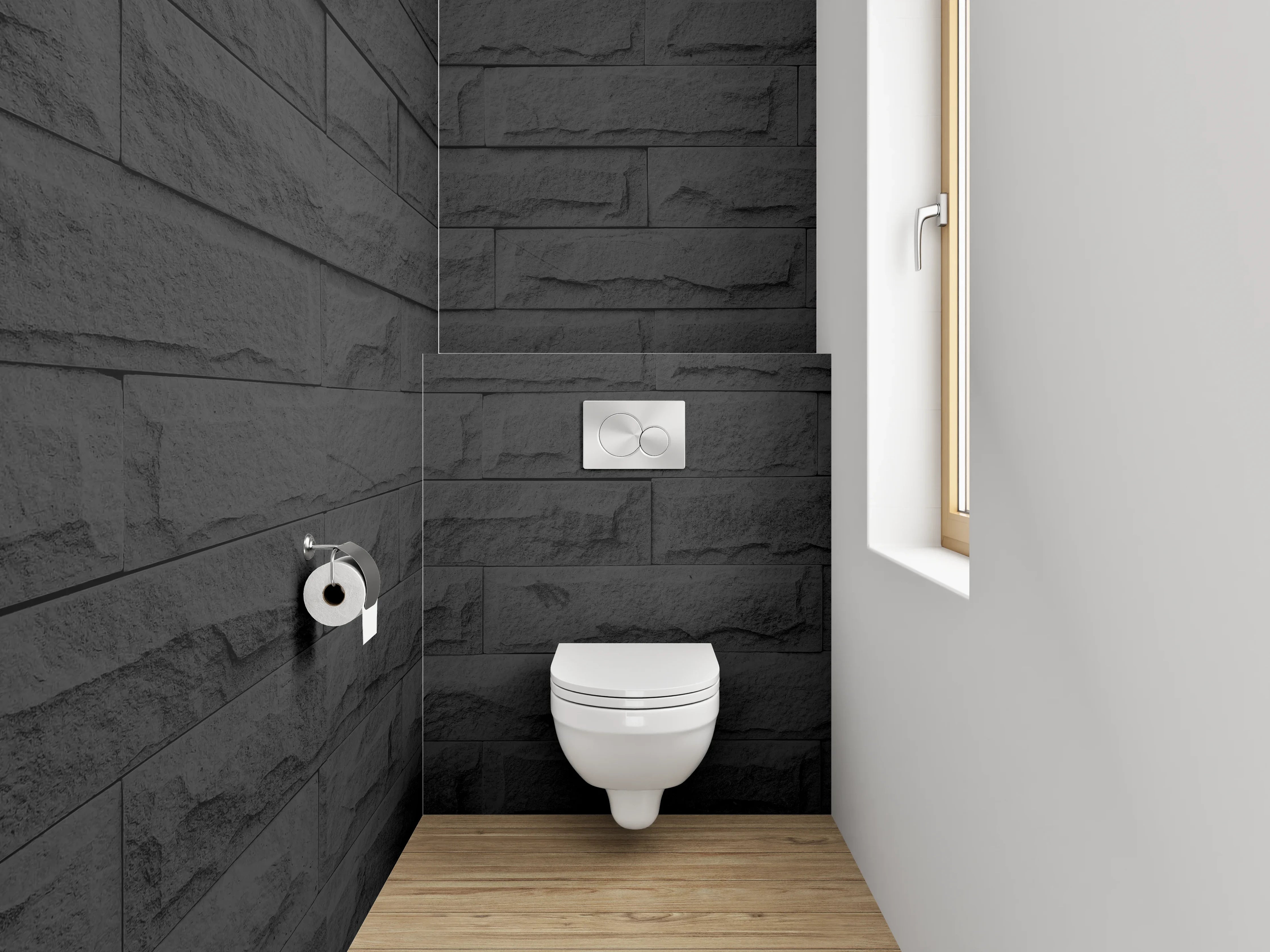 WC-Rückwand - Schwarze Steinwand-Optik modern