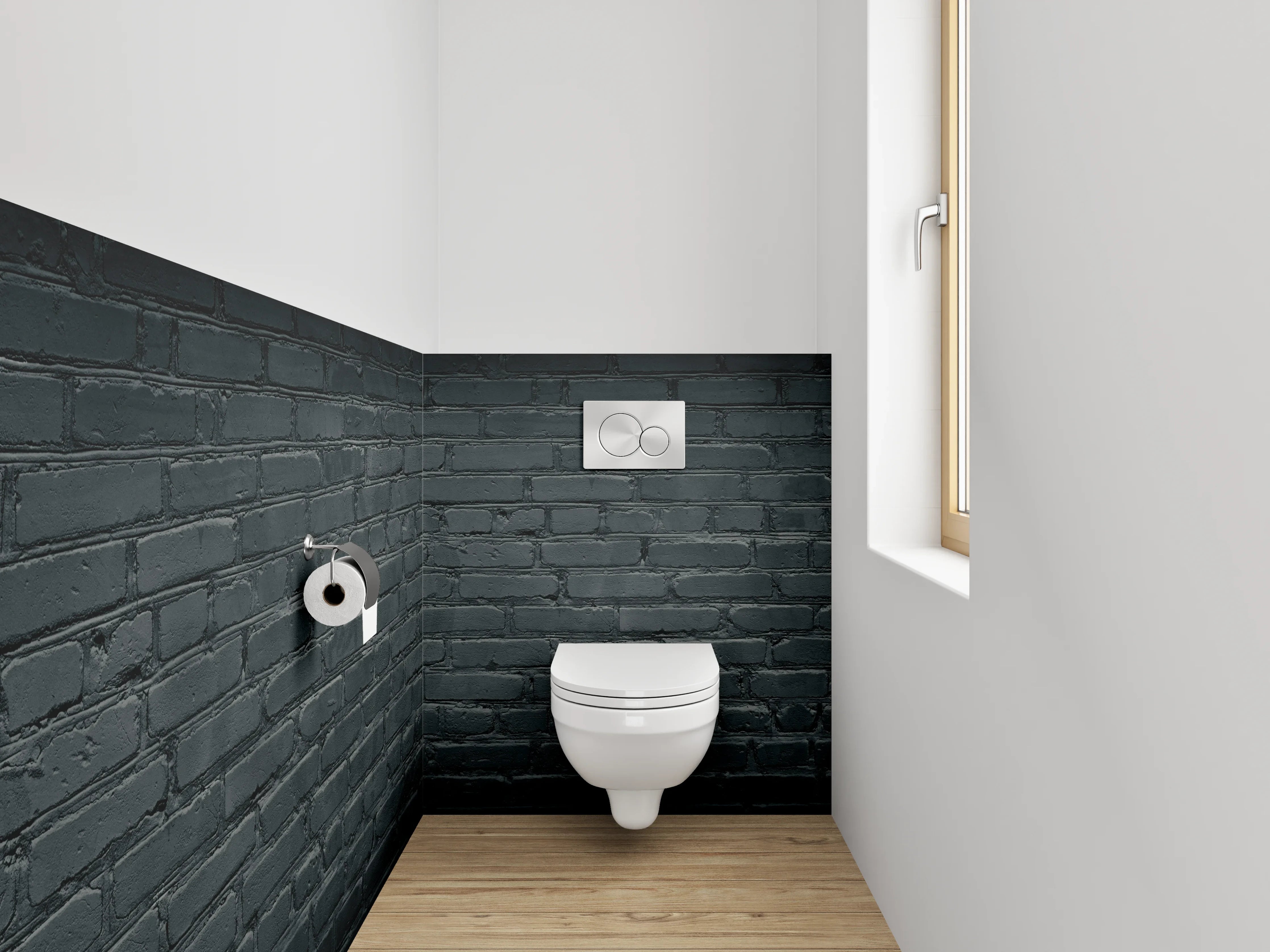 WC-Rückwand - Schwarze Ziegelmauer bei Nacht