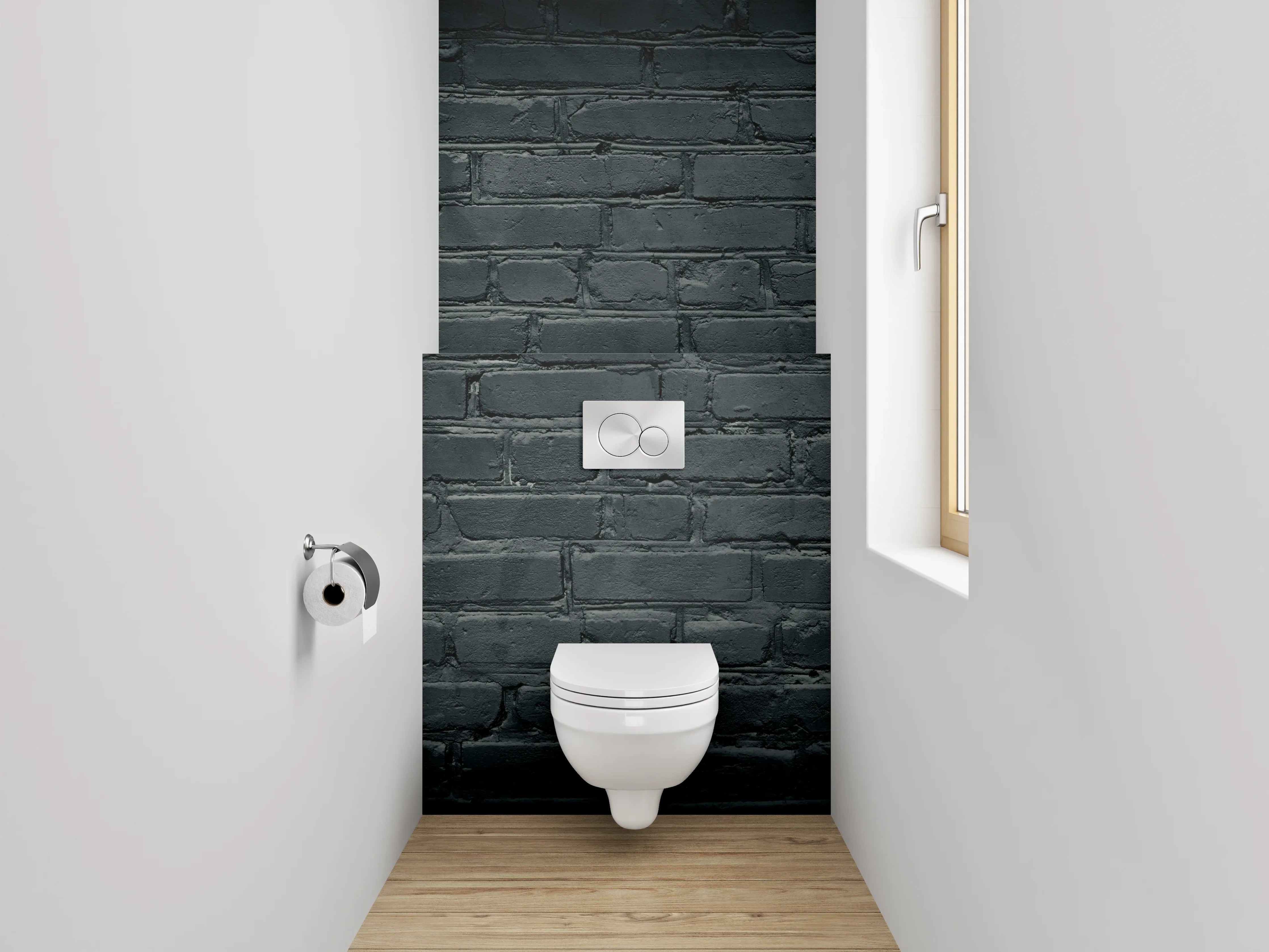 WC-Rückwand - Schwarze Ziegelmauer bei Nacht