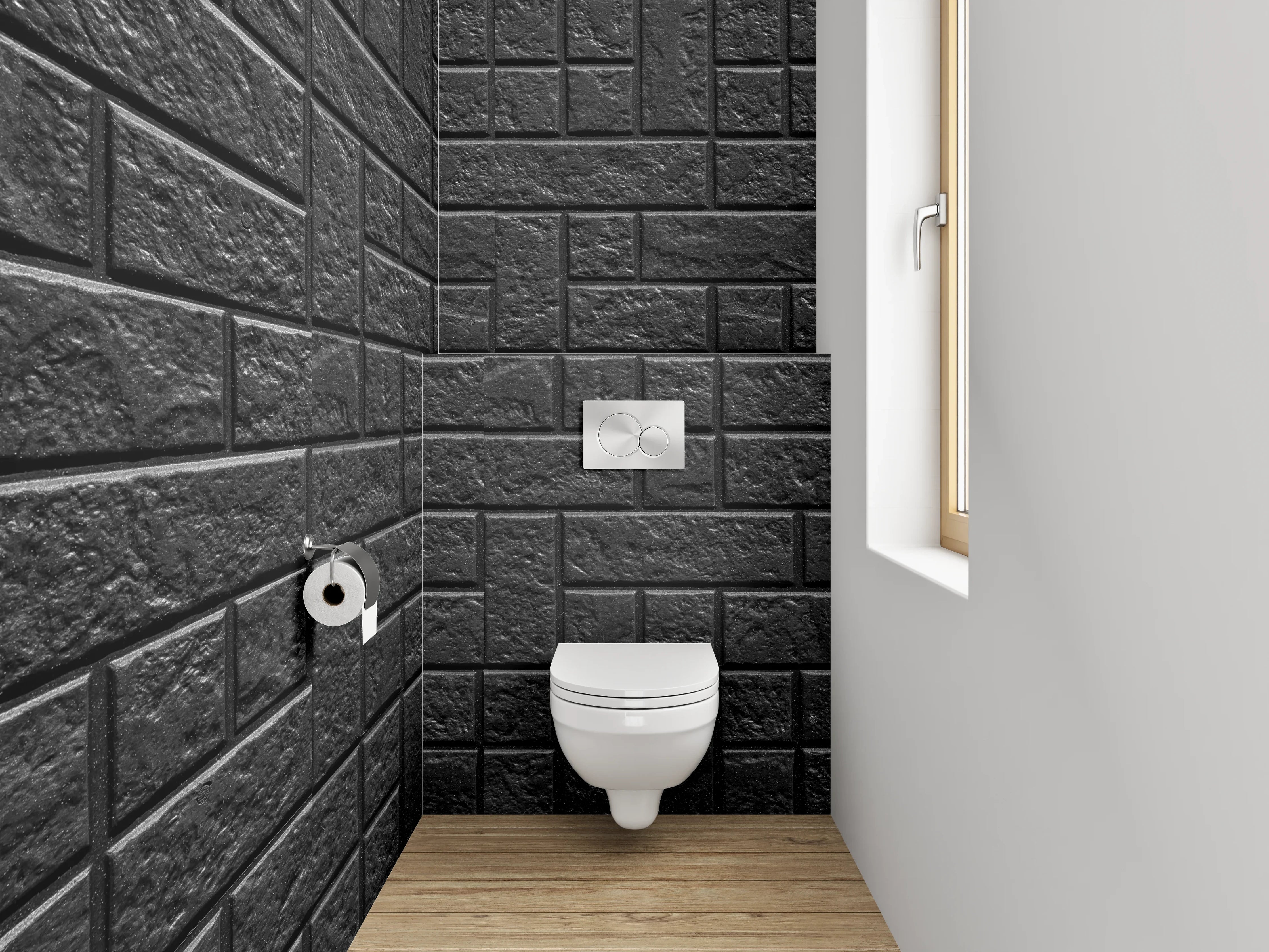 WC-Rückwand - Schwarze Ziegelmauer mit Texturen