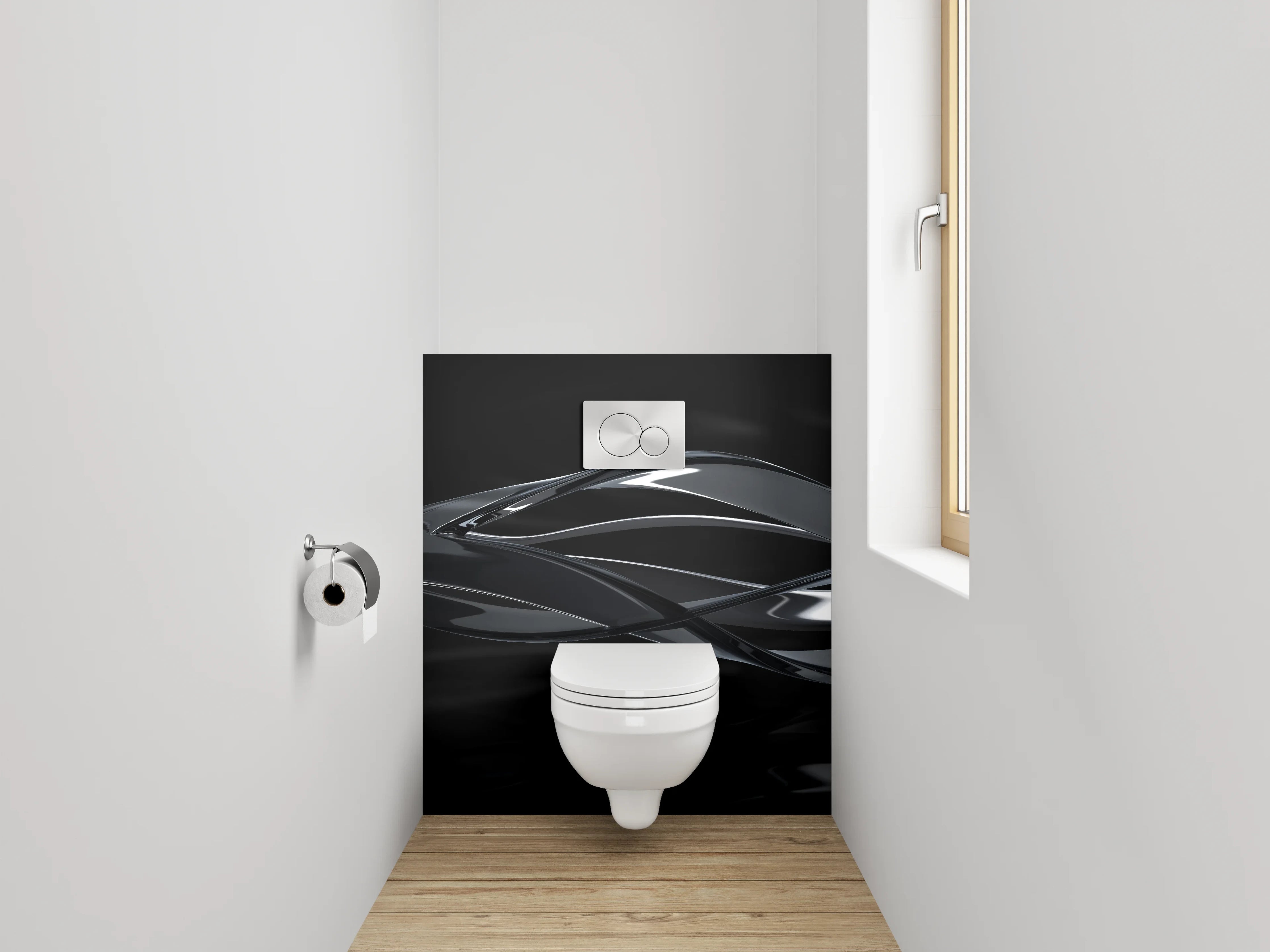 WC-Rückwand - Schwarze abstrakte Design-Wellen