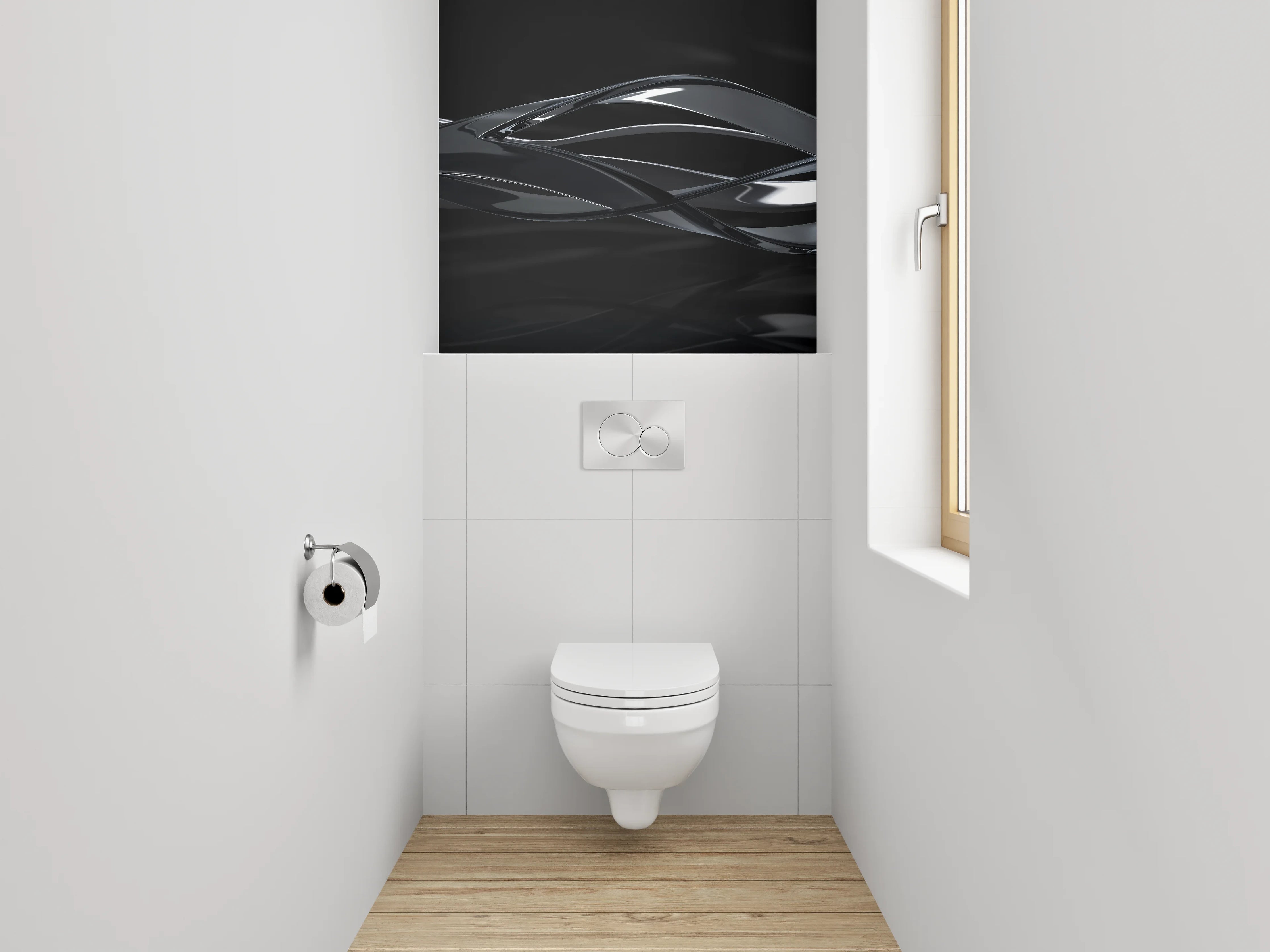 WC-Rückwand - Schwarze abstrakte Design-Wellen