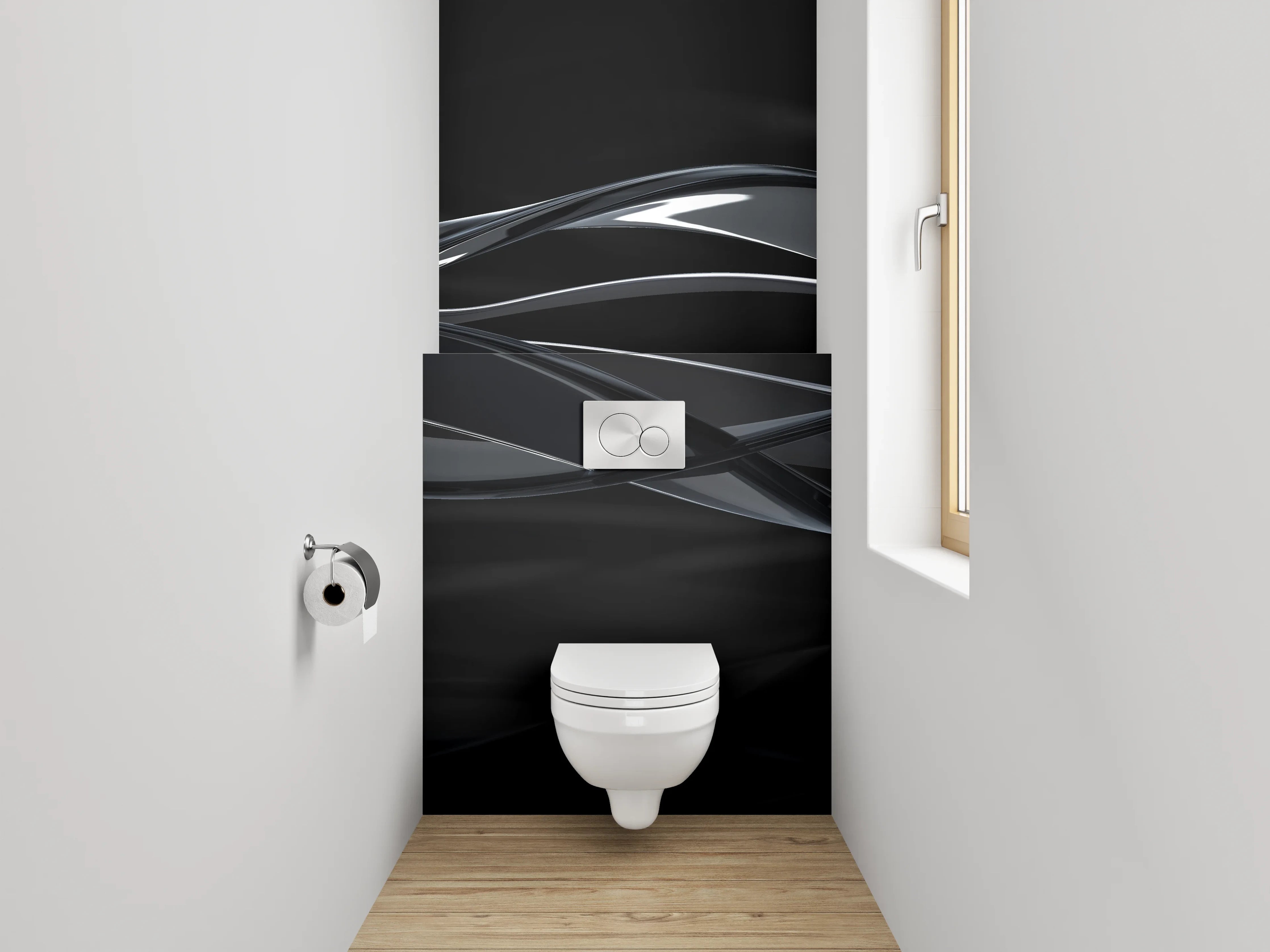 WC-Rückwand - Schwarze abstrakte Design-Wellen