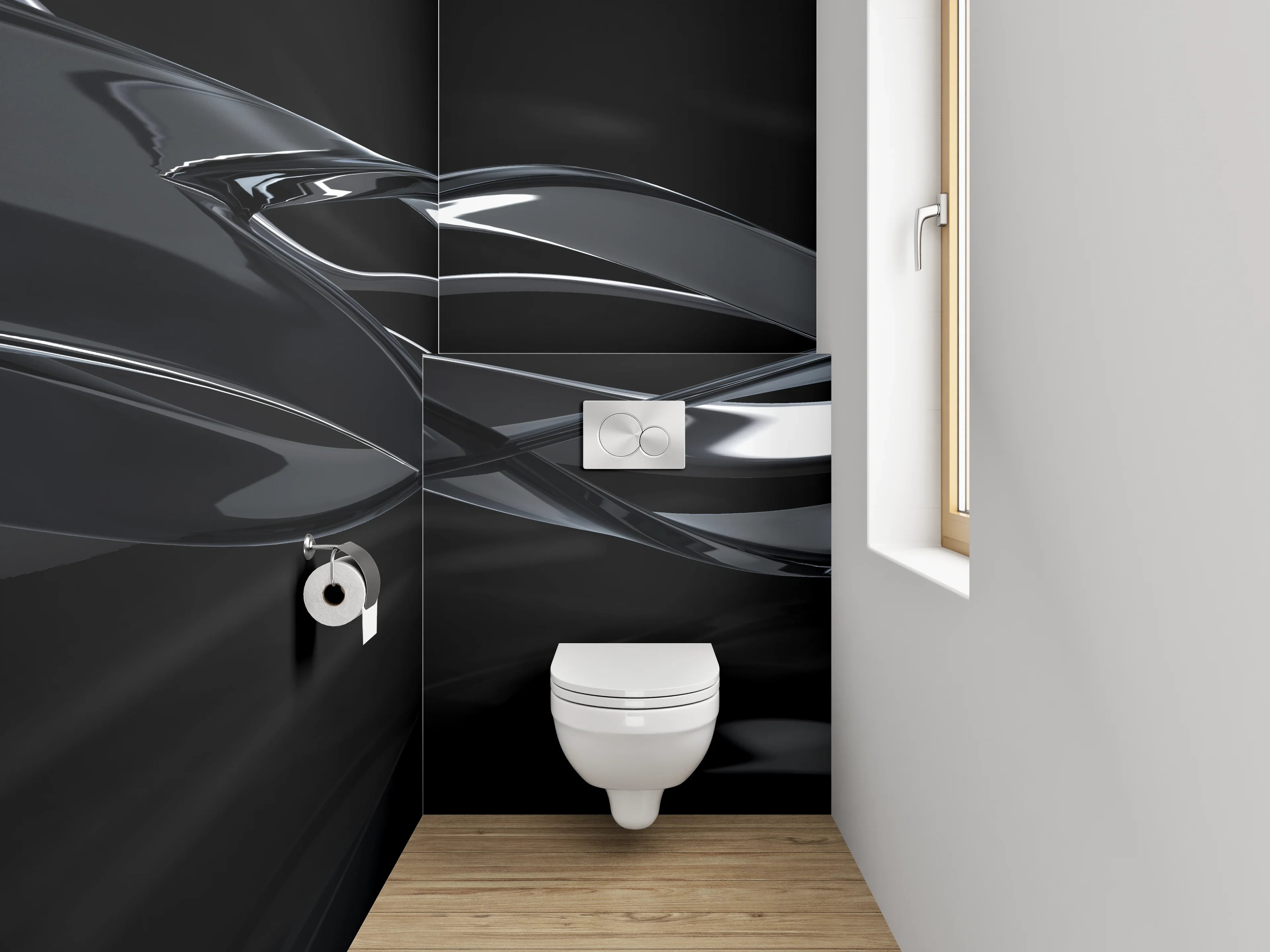 WC-Rückwand - Schwarze abstrakte Design-Wellen